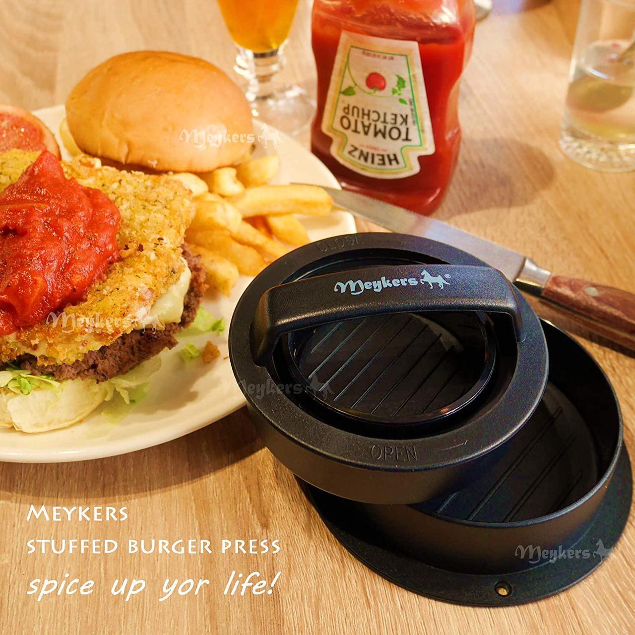 Alt view image 3 of 6 - Meykers Stuffed Burger Press with 100 Wax Papers - Hamburger Press Patty Maker Burger Stuffer Mold 3 in 1 for Making Slider or Quarter Lb or 1/3 Pound Cheeseburger - Best BBQ Grill Griddle Gift Idea