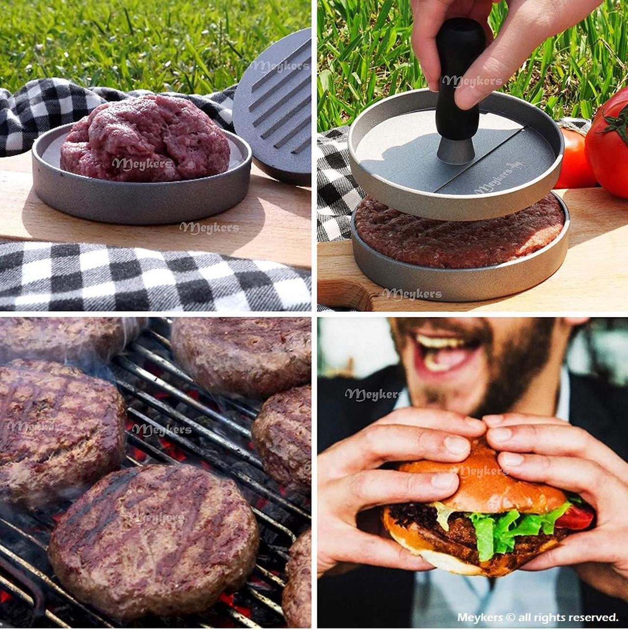 Alt view image 6 of 6 - Meykers Burger Press 100 Patty Papers Set - Hamburger Press Patty Maker Non-Stick Mold with Wax Patty Paper Sheets for Making Quarter Lb or 1/3 Pound burger - Best BBQ Grill Griddle Gift Idea