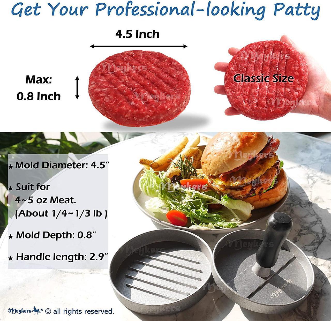 Alt view image 4 of 6 - Meykers Burger Press 100 Patty Papers Set - Hamburger Press Patty Maker Non-Stick Mold with Wax Patty Paper Sheets for Making Quarter Lb or 1/3 Pound burger - Best BBQ Grill Griddle Gift Idea