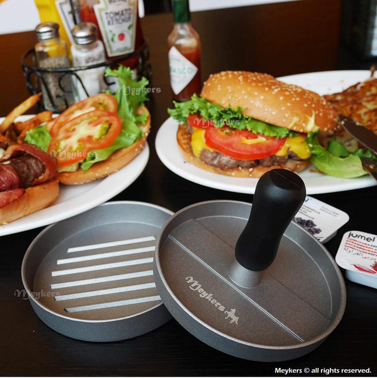 Alt view image 2 of 6 - Meykers Burger Press 100 Patty Papers Set - Hamburger Press Patty Maker Non-Stick Mold with Wax Patty Paper Sheets for Making Quarter Lb or 1/3 Pound burger - Best BBQ Grill Griddle Gift Idea