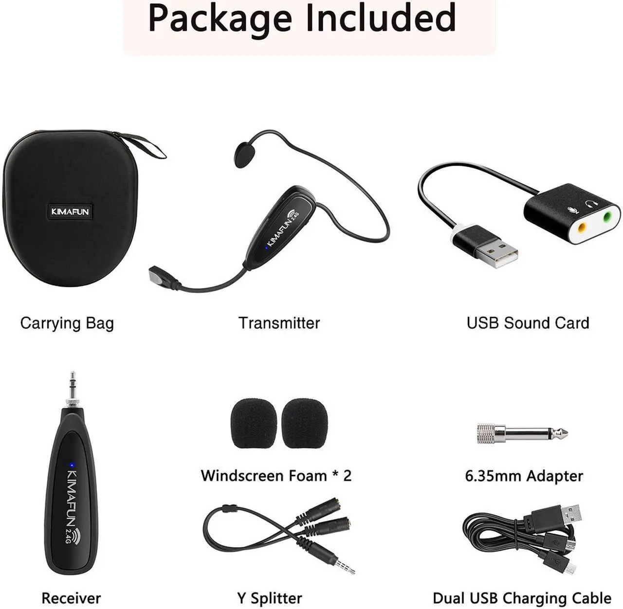Alt view image 7 of 7 - Fitness Wireless Microphone, KIMAFUN 2.4G Wireless Waterproof Headset Microphone with Transmitter and 3.5mm Receiver, For Fitness Instructor, Spinning, Yoga, Smartphone, Speaker, G100-1