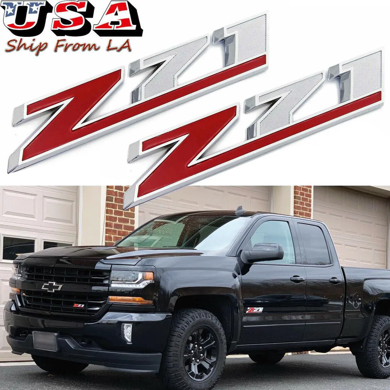 Main image of 2X Chrome Red Z71 Emblem 10.3inch 3D Badge Decal Sticker Replacement for Chevy