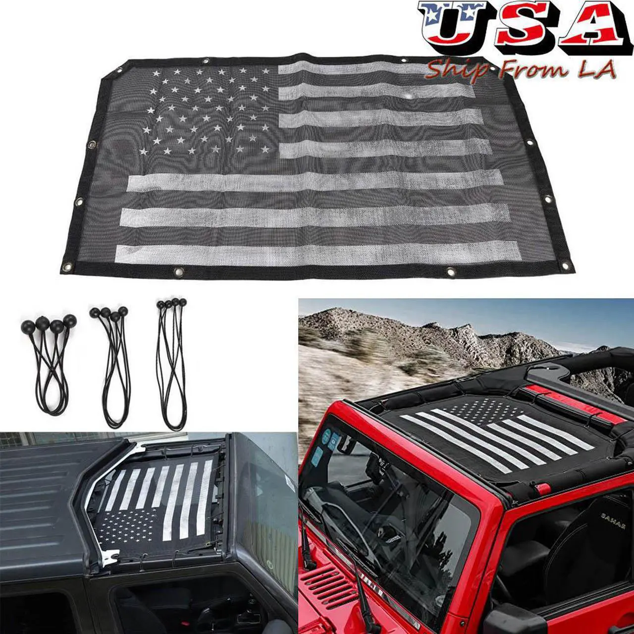 Main image of Roof Top USA Flag Mesh UV Protect Sunshade Net Roof for 2018 2019 2020 2021 Jeep Wrangler JL JLU