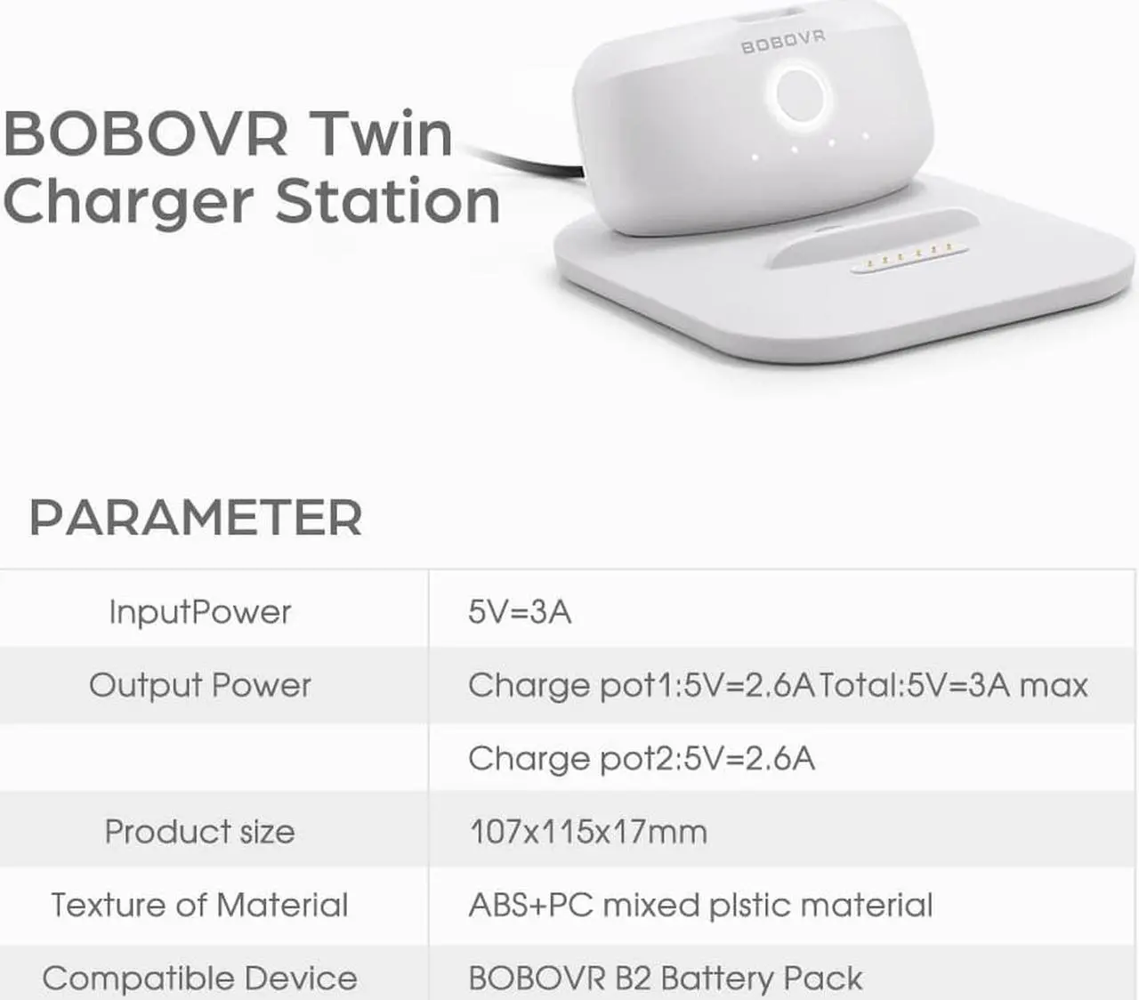 Alt view image 2 of 6 - BOBOVR Twin Charger Station/Dock for B2 Battery Pack,Ultra-Thin Design, Magnetically Supply Power to 2 B2 Battery Packs at The Same Time