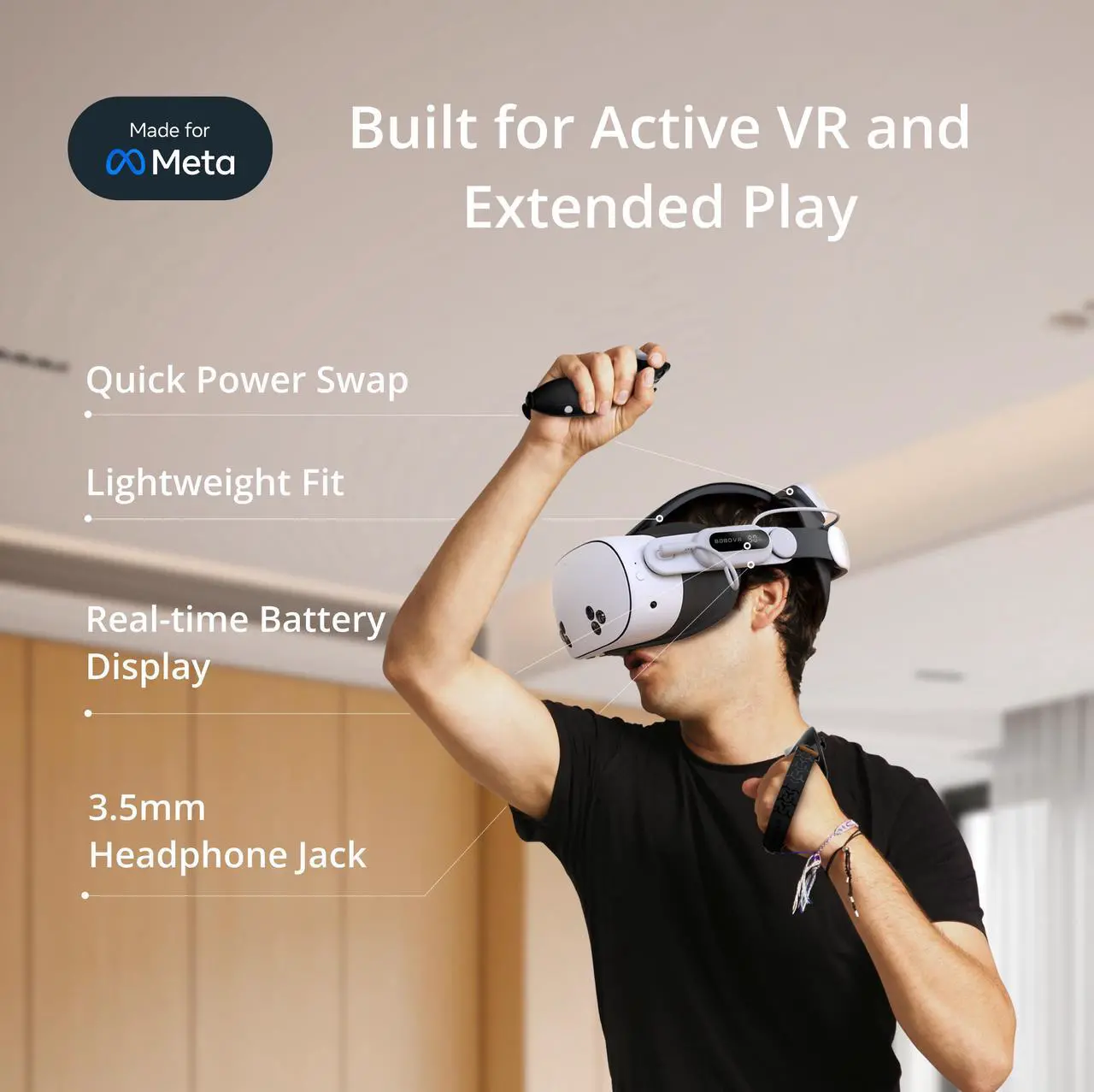 Alt view image 2 of 7 - BOBOVR E3 Pro Battery Strap Compatible with Meta Quest 3 and 3S Extended Playtime Comfort Fit Enhanced VR Experience
