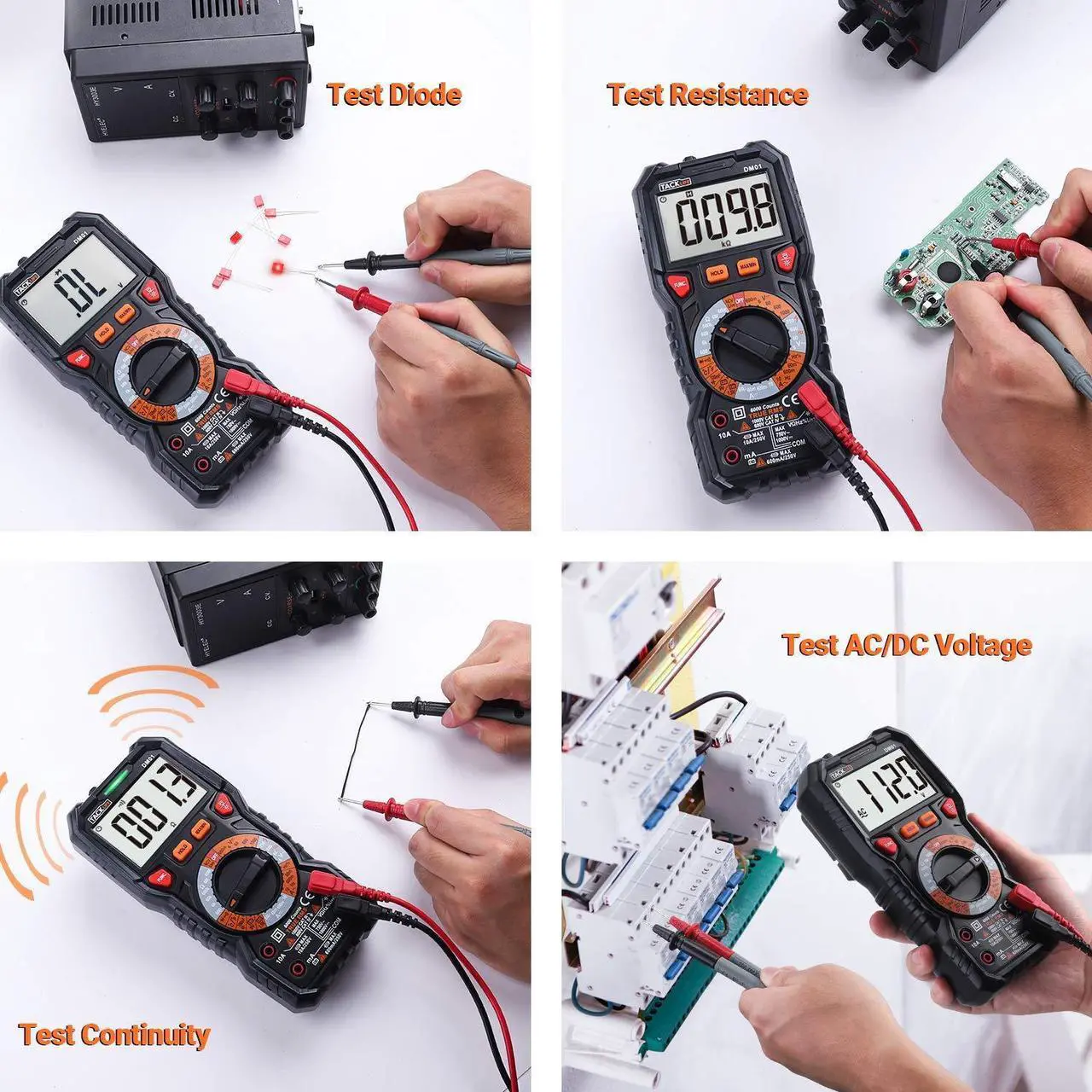Alt view image 5 of 7 - TACKLIFE Digital Multimeter TRMS 6000 Counts LED Intelligent Indicator Jack Manual Ranging Measuring AC/DC Voltage AC/DC current Resistance Capacitance Frequency Duty Diode Continuity Test DM01
