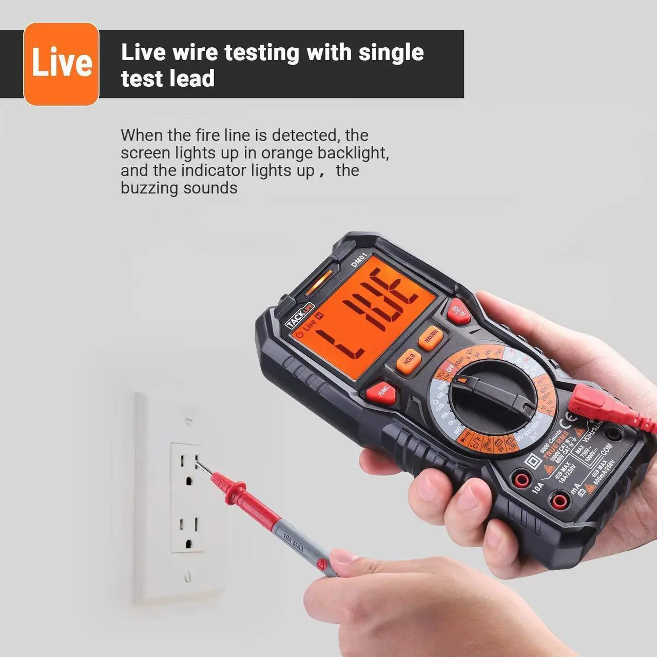 Alt view image 6 of 7 - TACKLIFE Digital Multimeter TRMS 6000 Counts LED Intelligent Indicator Jack Manual Ranging Measuring AC/DC Voltage AC/DC current Resistance Capacitance Frequency Duty Diode Continuity Test DM01