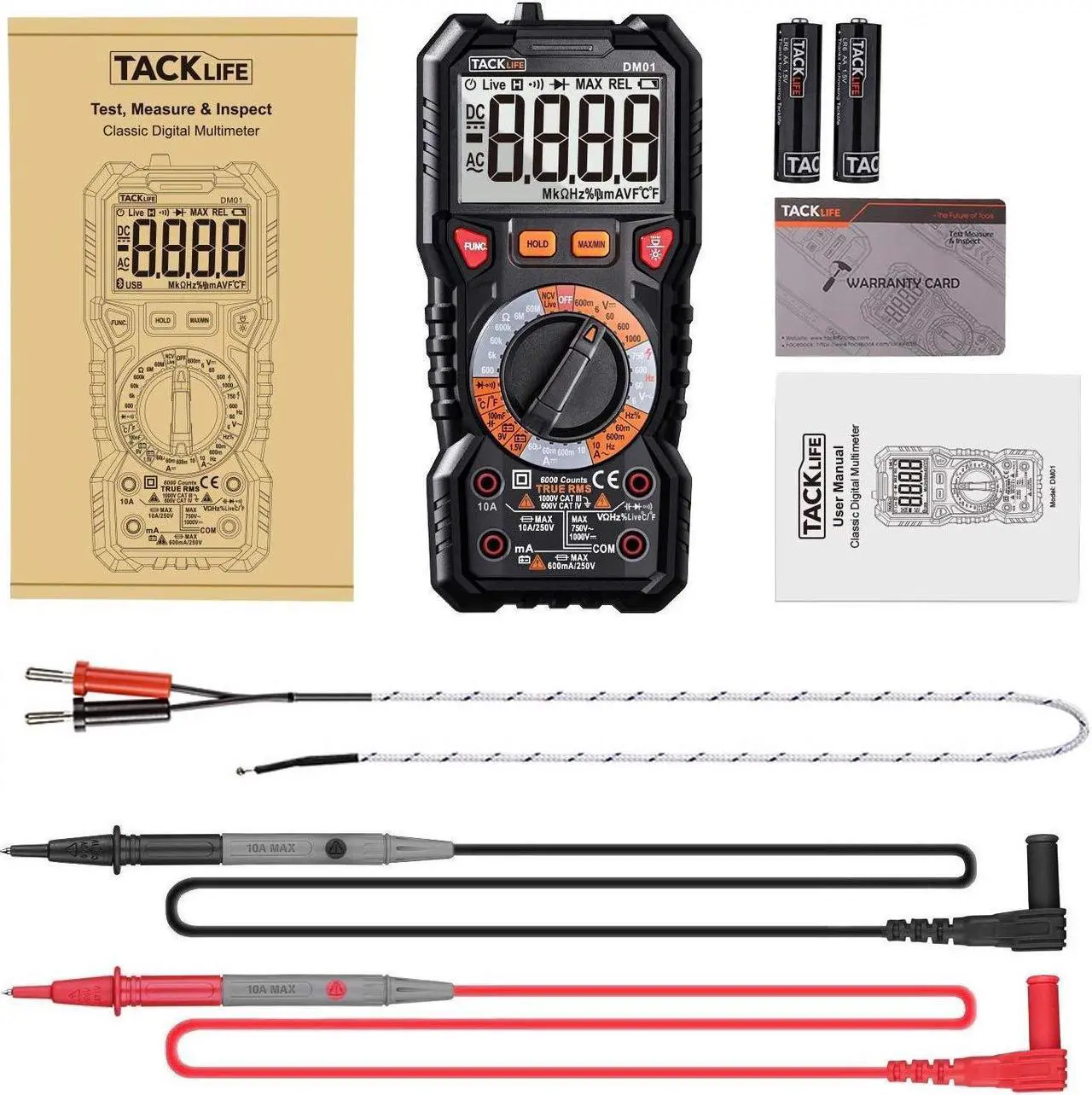 Alt view image 7 of 7 - TACKLIFE Digital Multimeter TRMS 6000 Counts LED Intelligent Indicator Jack Manual Ranging Measuring AC/DC Voltage AC/DC current Resistance Capacitance Frequency Duty Diode Continuity Test DM01