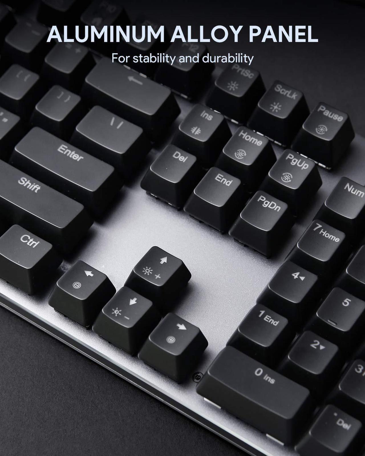 Alt view image 6 of 6 - AUKEY Mechanical Gaming Keyboard with Customizable RGB Backlight, Tactile & Clicky Blue Switches, 104-Key Anti-Ghosting Wired Keyboard with Surround Lighting, Steel Body for PC and Laptop KM-G12