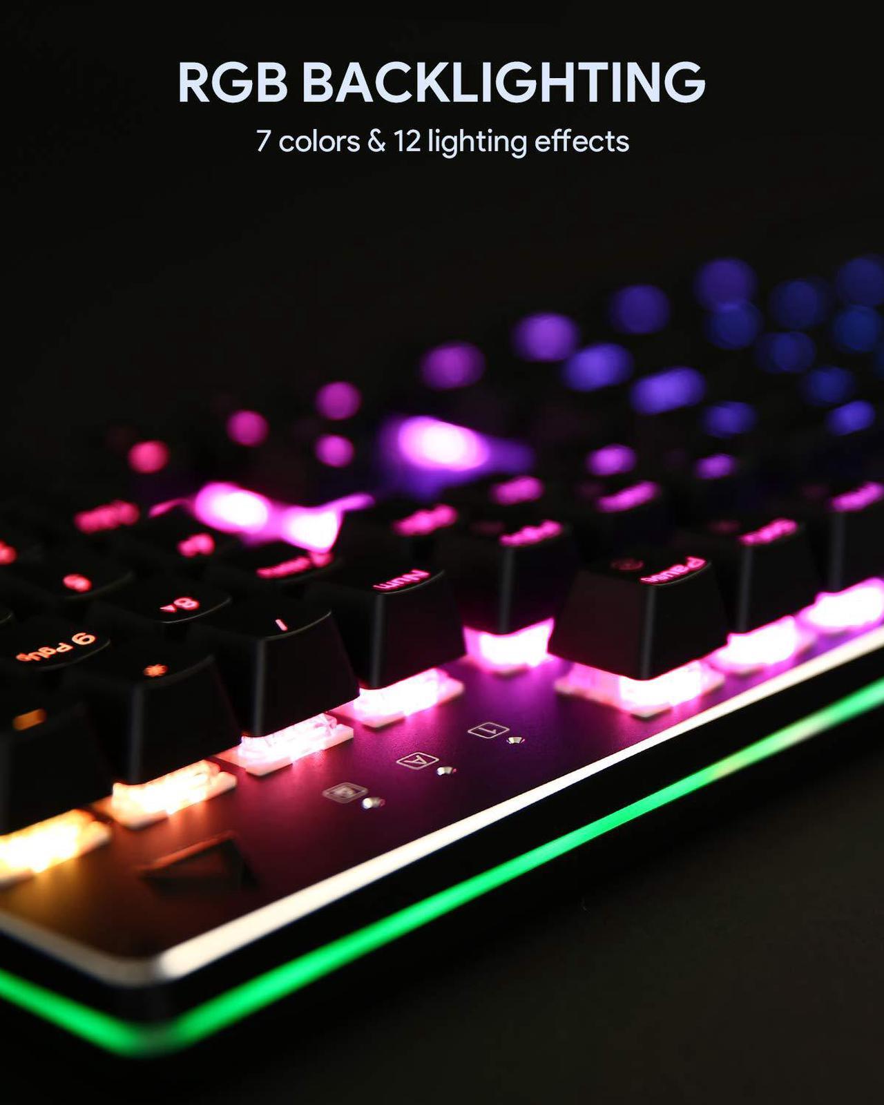 Alt view image 3 of 6 - AUKEY Mechanical Gaming Keyboard with Customizable RGB Backlight, Tactile & Clicky Blue Switches, 104-Key Anti-Ghosting Wired Keyboard with Surround Lighting, Steel Body for PC and Laptop KM-G12