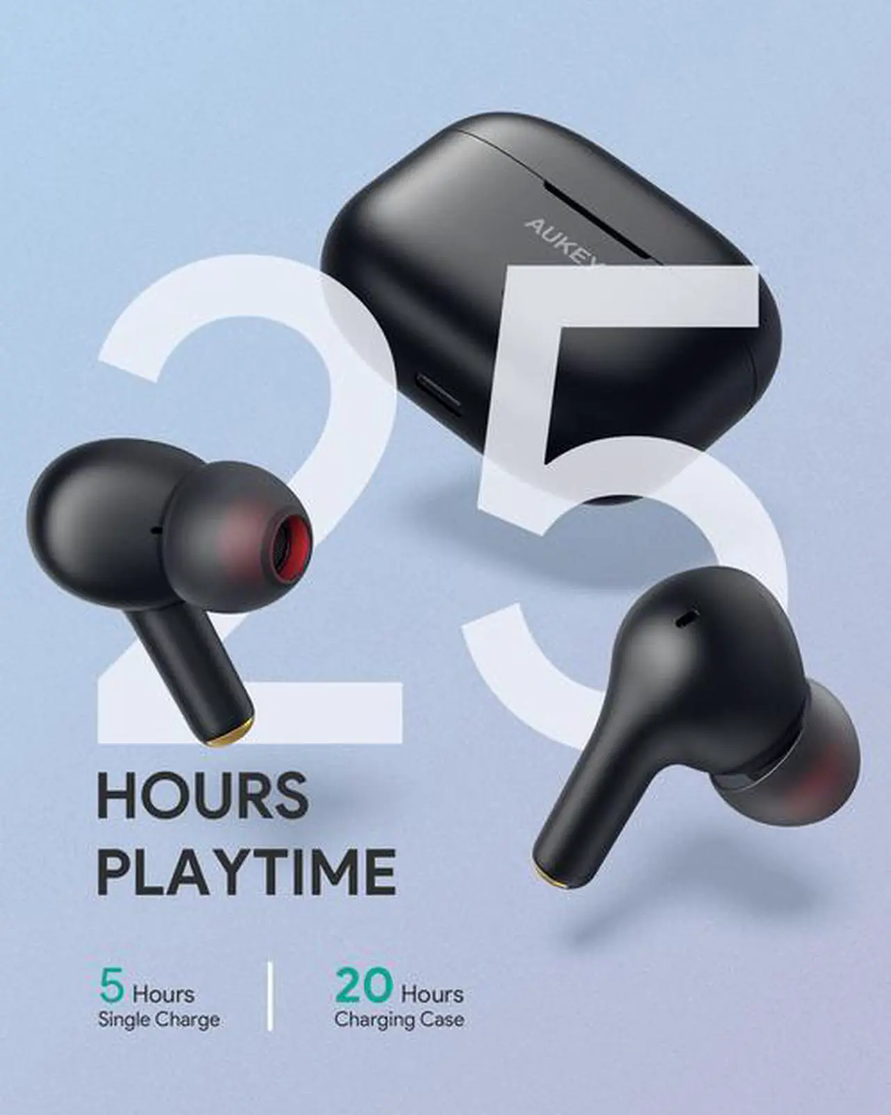 Alt view image 2 of 7 - AUKEY Black EP-T27 Wireless Earbuds with aptX Deep Bass, CVC 8.0 Noise Reduction Technology, Bluetooth 5.0, IPX7 Waterproof, USB Type C Quick Charging Case Earphones for iPhone and Android