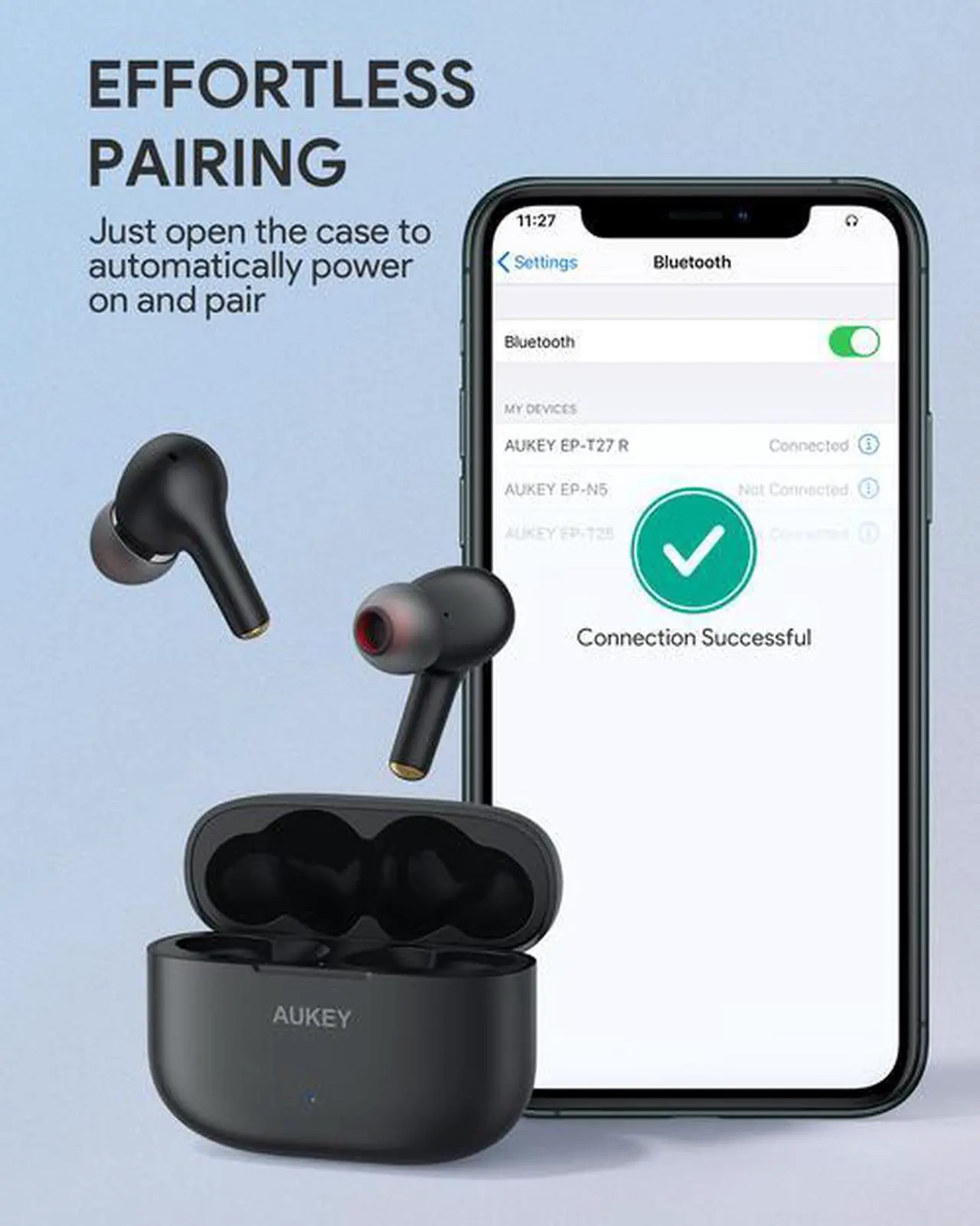 Alt view image 4 of 7 - AUKEY Black EP-T27 Wireless Earbuds with aptX Deep Bass, CVC 8.0 Noise Reduction Technology, Bluetooth 5.0, IPX7 Waterproof, USB Type C Quick Charging Case Earphones for iPhone and Android