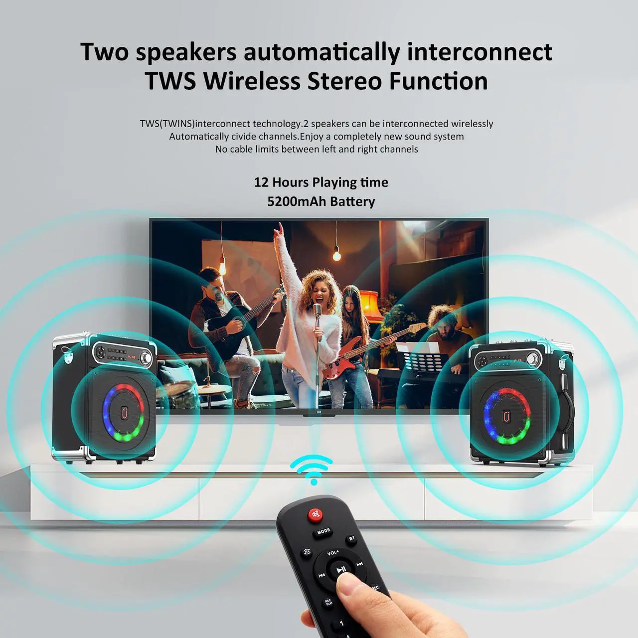 Alt view image 6 of 7 - JYX-S55 Karaoke Machine, Bluetooth Speaker with 2 Wireless Karaoke Microphones, Home Karaoke System