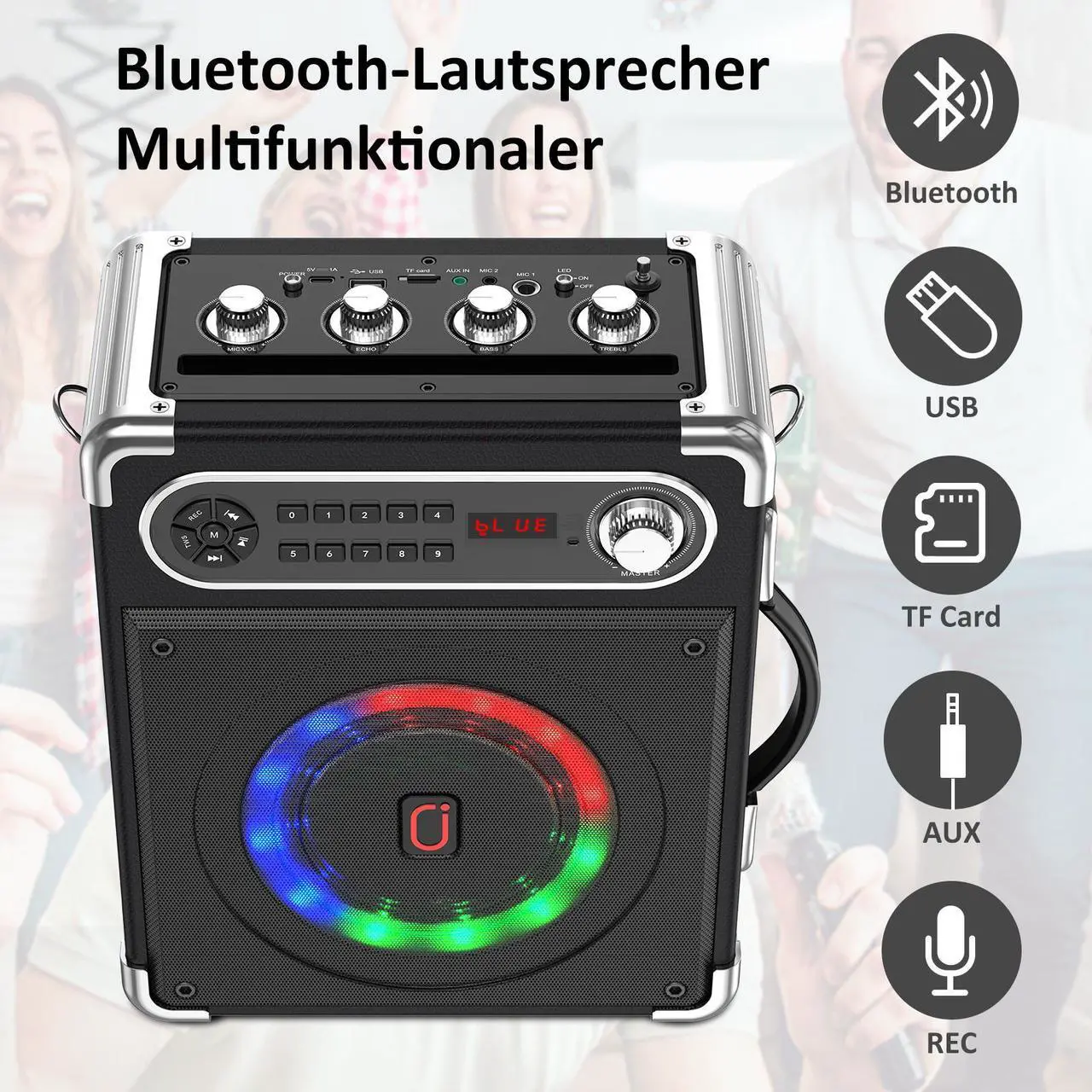 Alt view image 3 of 7 - JYX-S55 Karaoke Machine, Bluetooth Speaker with 2 Wireless Karaoke Microphones, Home Karaoke System