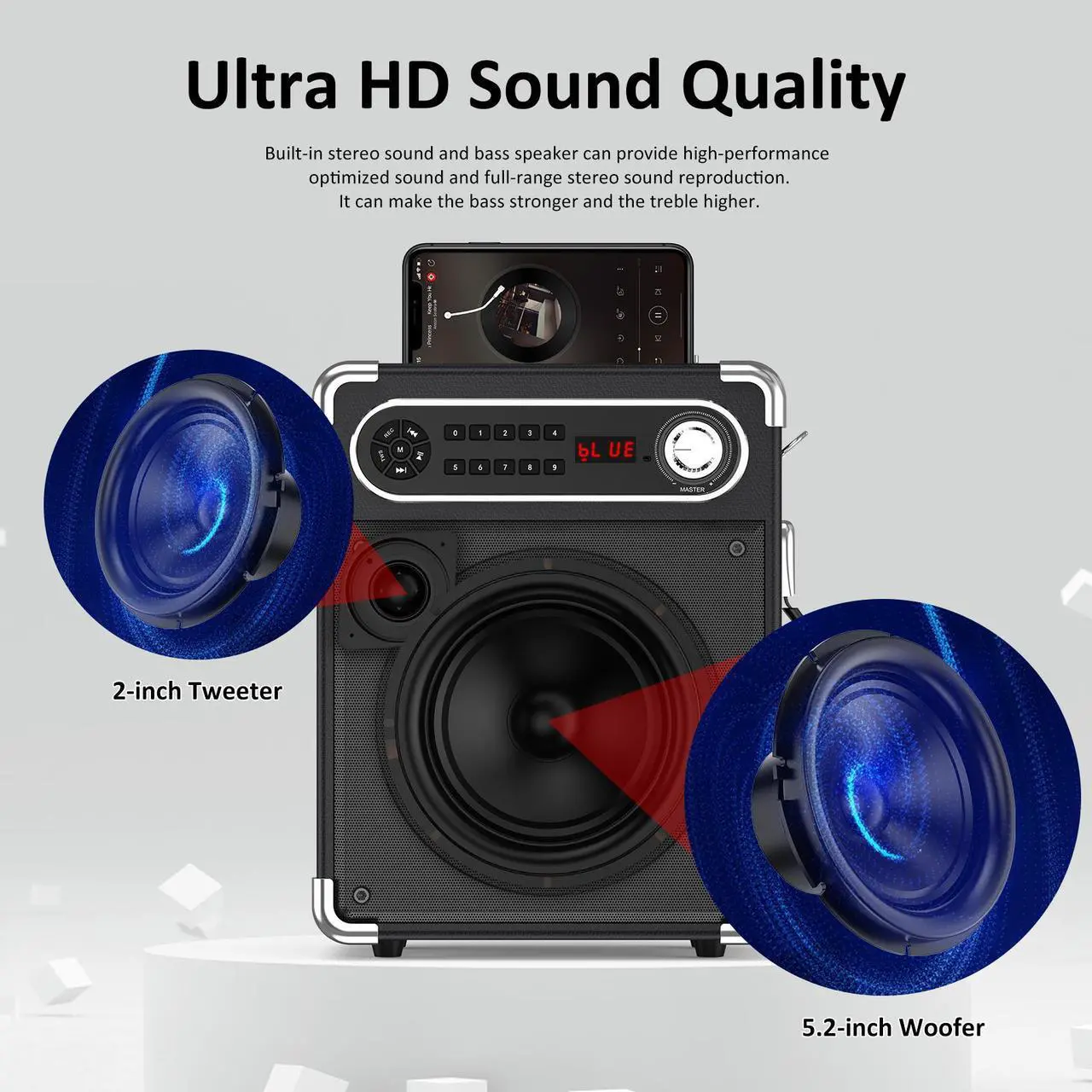 Alt view image 4 of 7 - JYX-S55 Karaoke Machine, Bluetooth Speaker with 2 Wireless Karaoke Microphones, Home Karaoke System