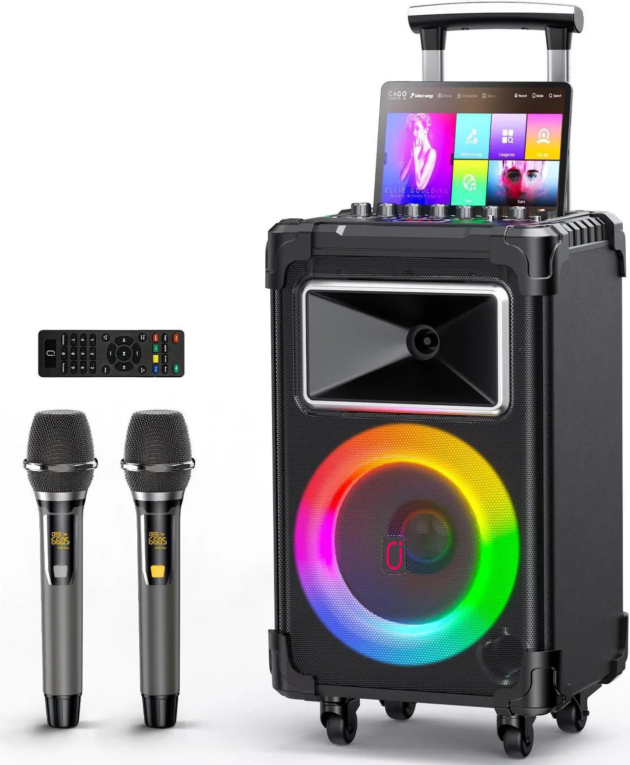 Main image of JYX Karaoke Machine with 2 Microphones, Large Bluetooth Speaker with Mic and Wheels for Outdoor Party, Home Karaoke Speaker PA System with LED Light, AN20