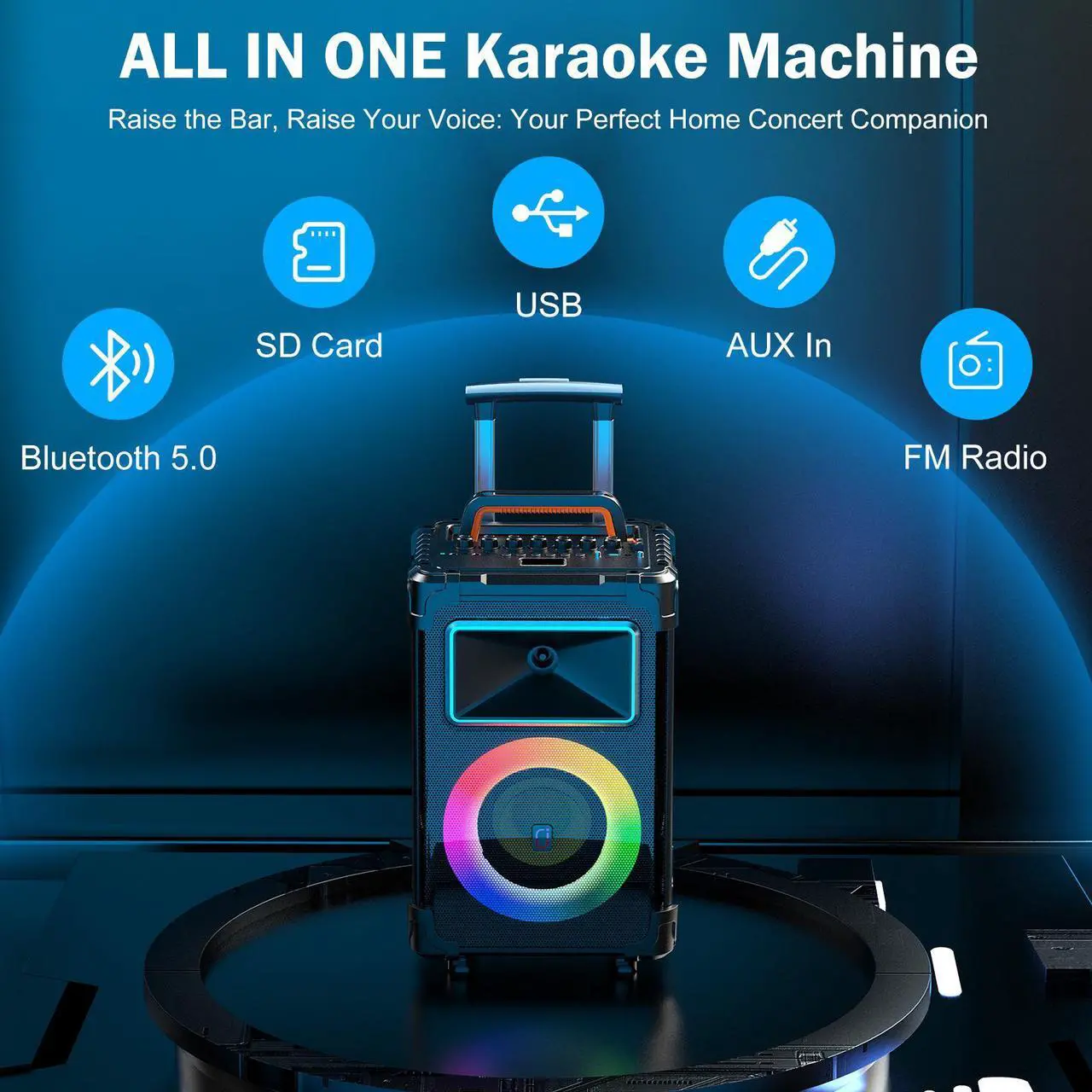 Alt view image 4 of 7 - JYX Karaoke Machine with 2 Microphones, Large Bluetooth Speaker with Mic and Wheels for Outdoor Party, Home Karaoke Speaker PA System with LED Light, AN20