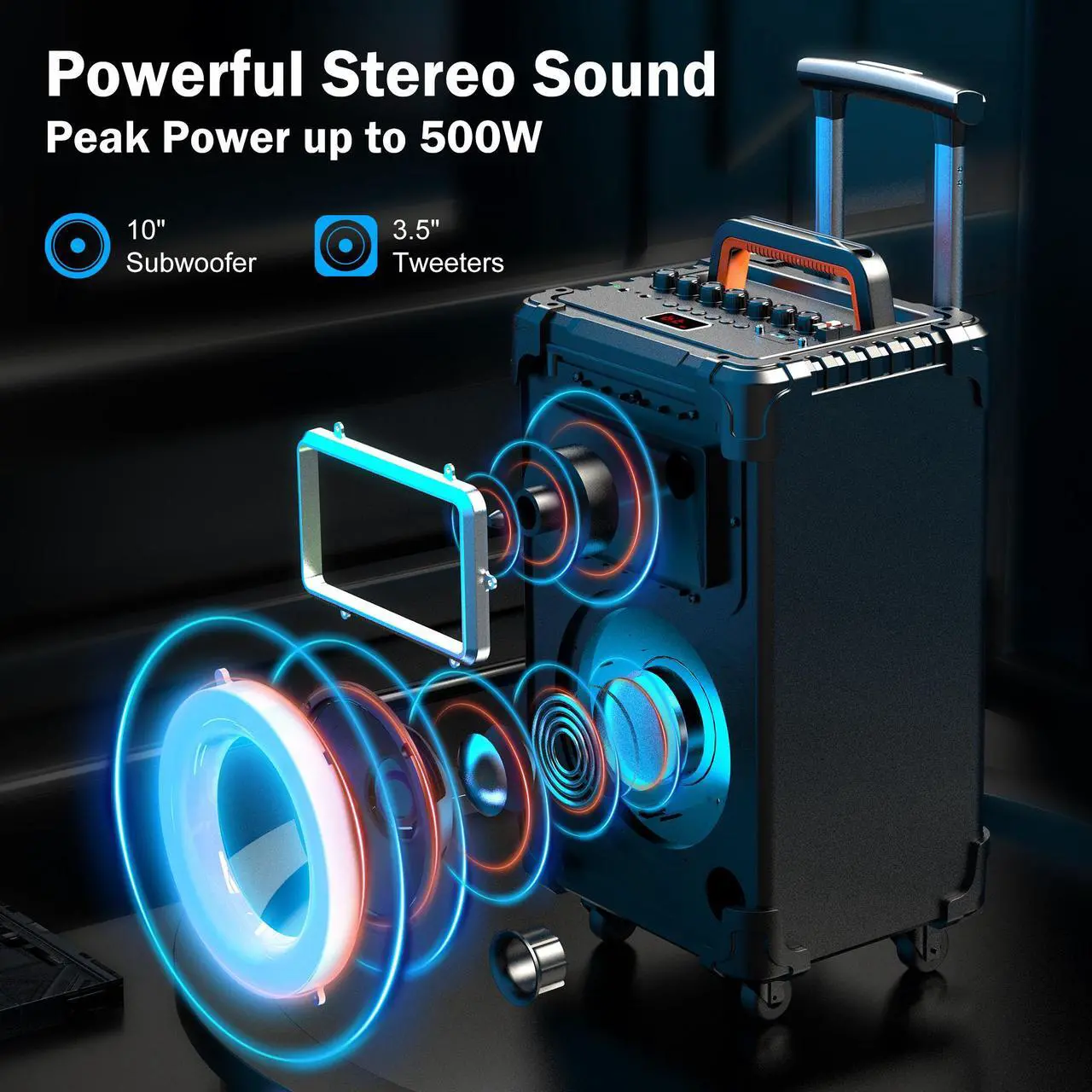Alt view image 5 of 7 - JYX Karaoke Machine with 2 Microphones, Large Bluetooth Speaker with Mic and Wheels for Outdoor Party, Home Karaoke Speaker PA System with LED Light, AN20