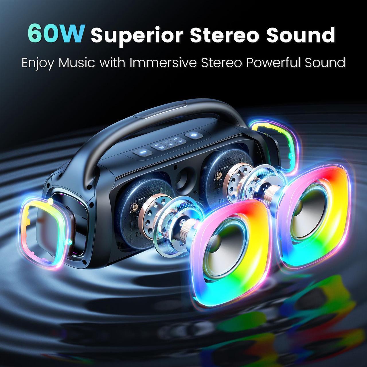 Alt view image 3 of 7 - JYX Bluetooth Speaker, 60W Powerful Sound Party Speaker with RGB Light, 2 Wireless Microphone
