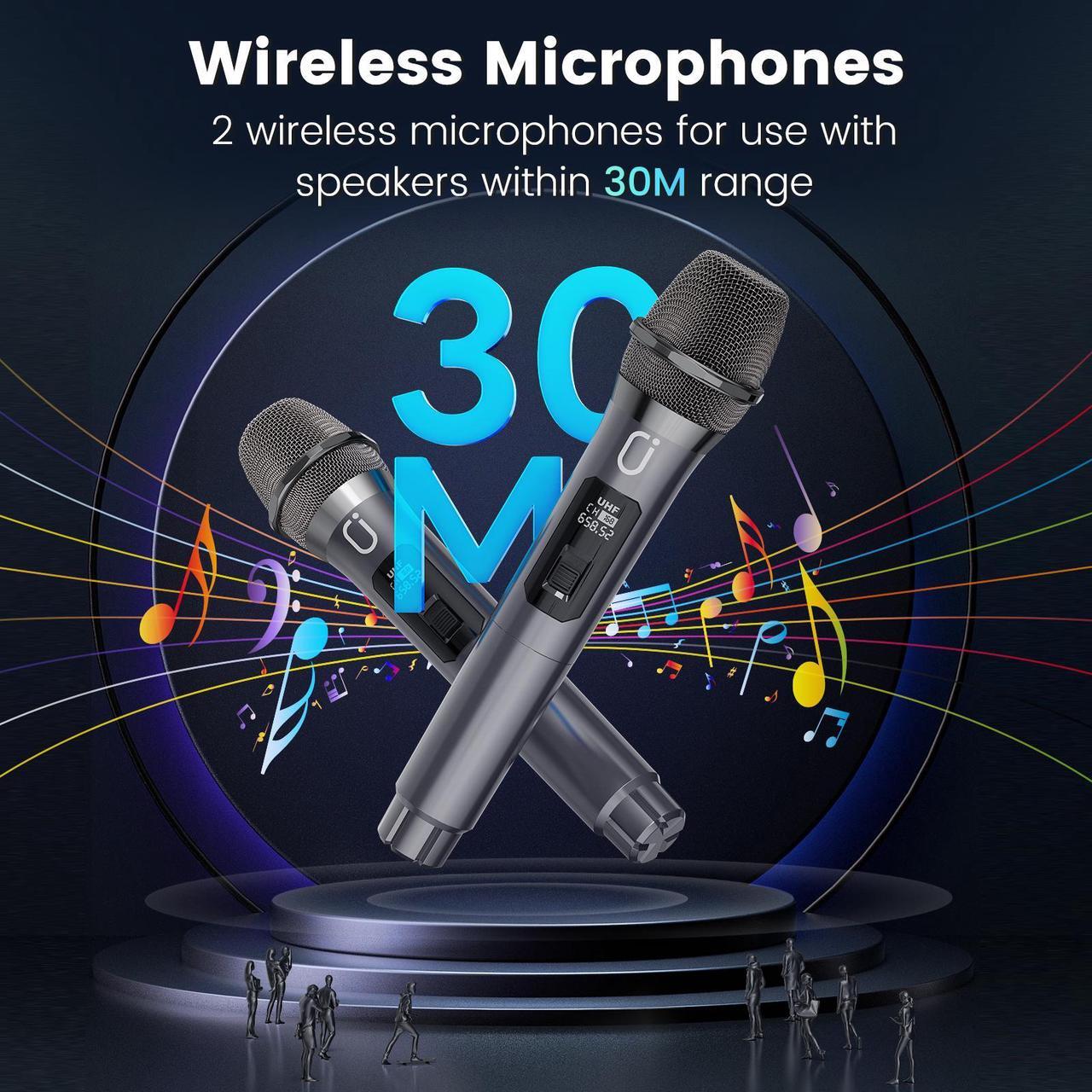 Alt view image 2 of 7 - JYX Bluetooth Speaker, 60W Powerful Sound Party Speaker with RGB Light, 2 Wireless Microphone