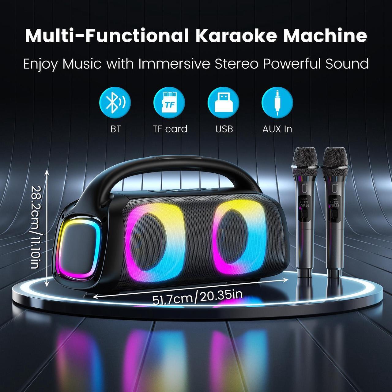 Alt view image 5 of 7 - JYX Bluetooth Speaker, 60W Powerful Sound Party Speaker with RGB Light, 2 Wireless Microphone