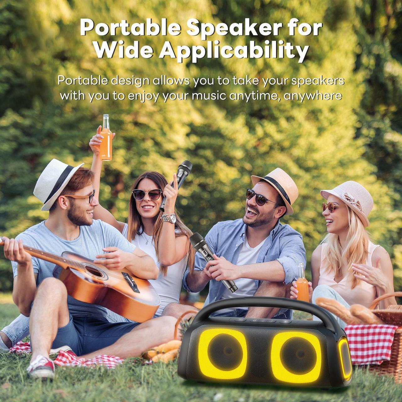 Alt view image 7 of 7 - JYX Bluetooth Speaker, 60W Powerful Sound Party Speaker with RGB Light, 2 Wireless Microphone