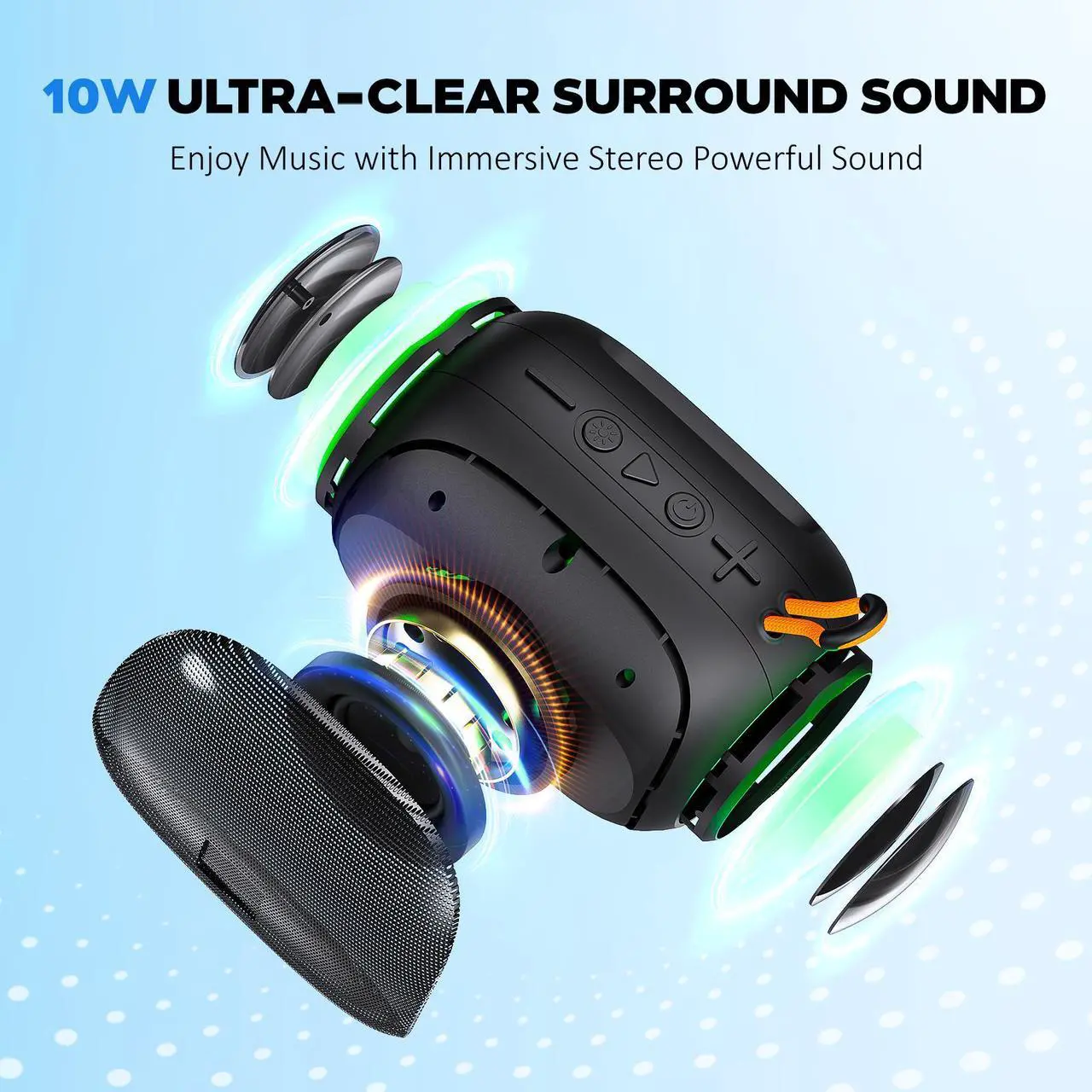 Alt view image 4 of 7 - JYX Portable Speaker, IPX7 Waterproof Mini Bluetooth Speaker with 8 Hours Playtime, Outdoor Speaker with LED Light, L5-Black