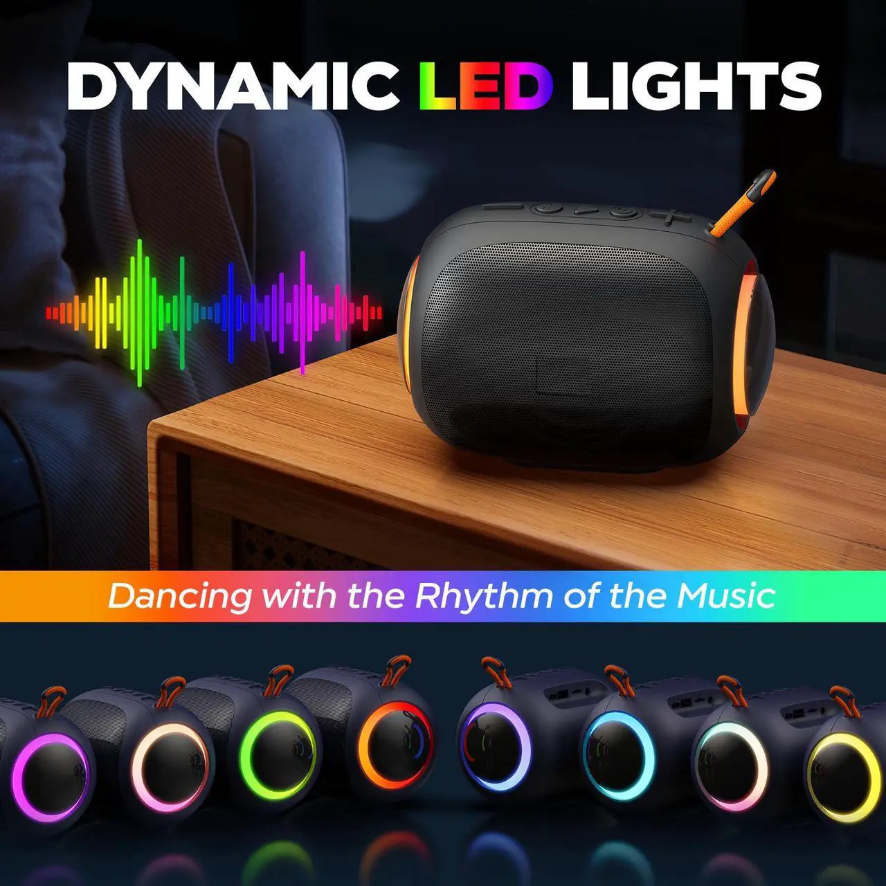 Alt view image 6 of 7 - JYX Portable Speaker, IPX7 Waterproof Mini Bluetooth Speaker with 8 Hours Playtime, Outdoor Speaker with LED Light, L5-Black