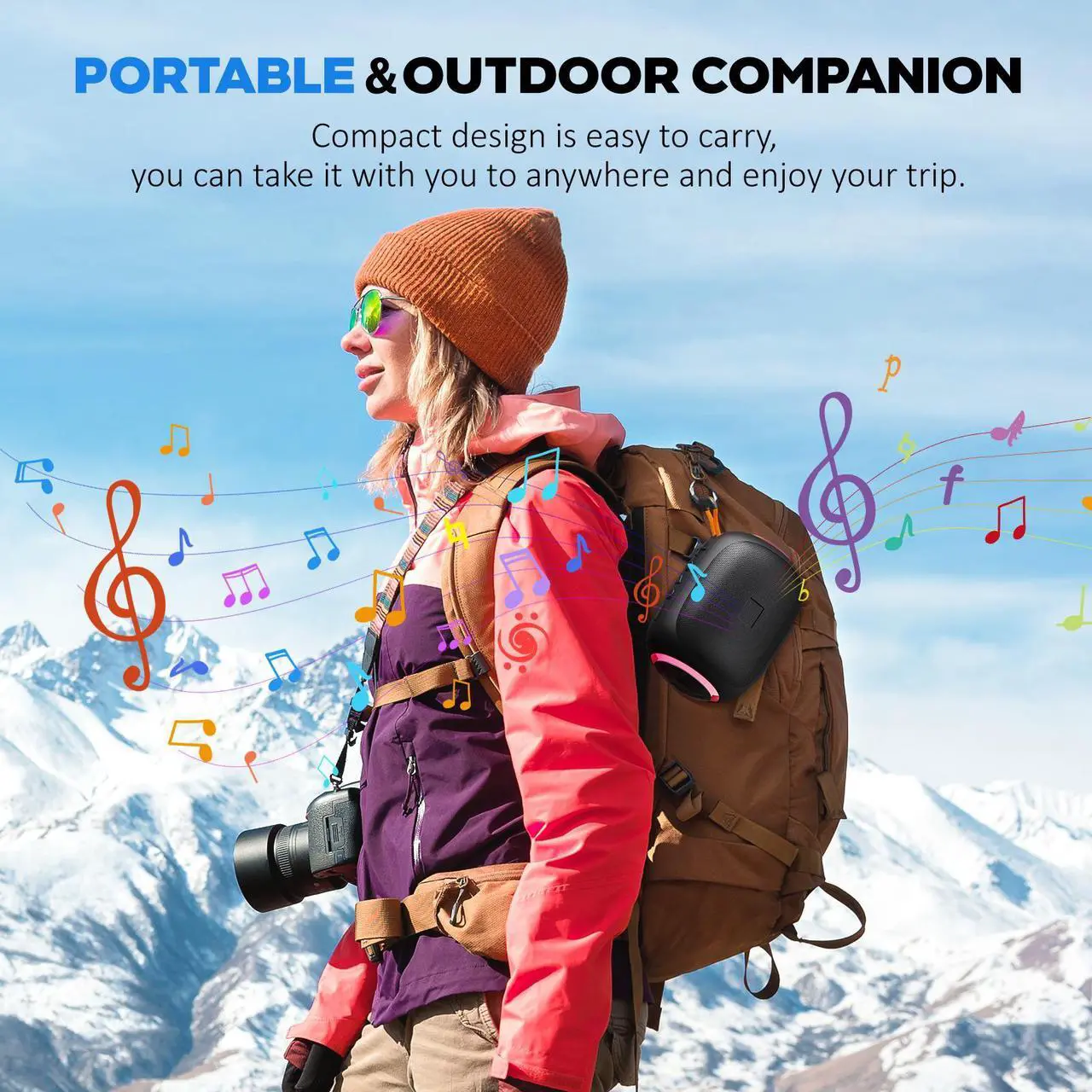 Alt view image 3 of 7 - JYX Portable Speaker, IPX7 Waterproof Mini Bluetooth Speaker with 8 Hours Playtime, Outdoor Speaker with LED Light, L5-Black