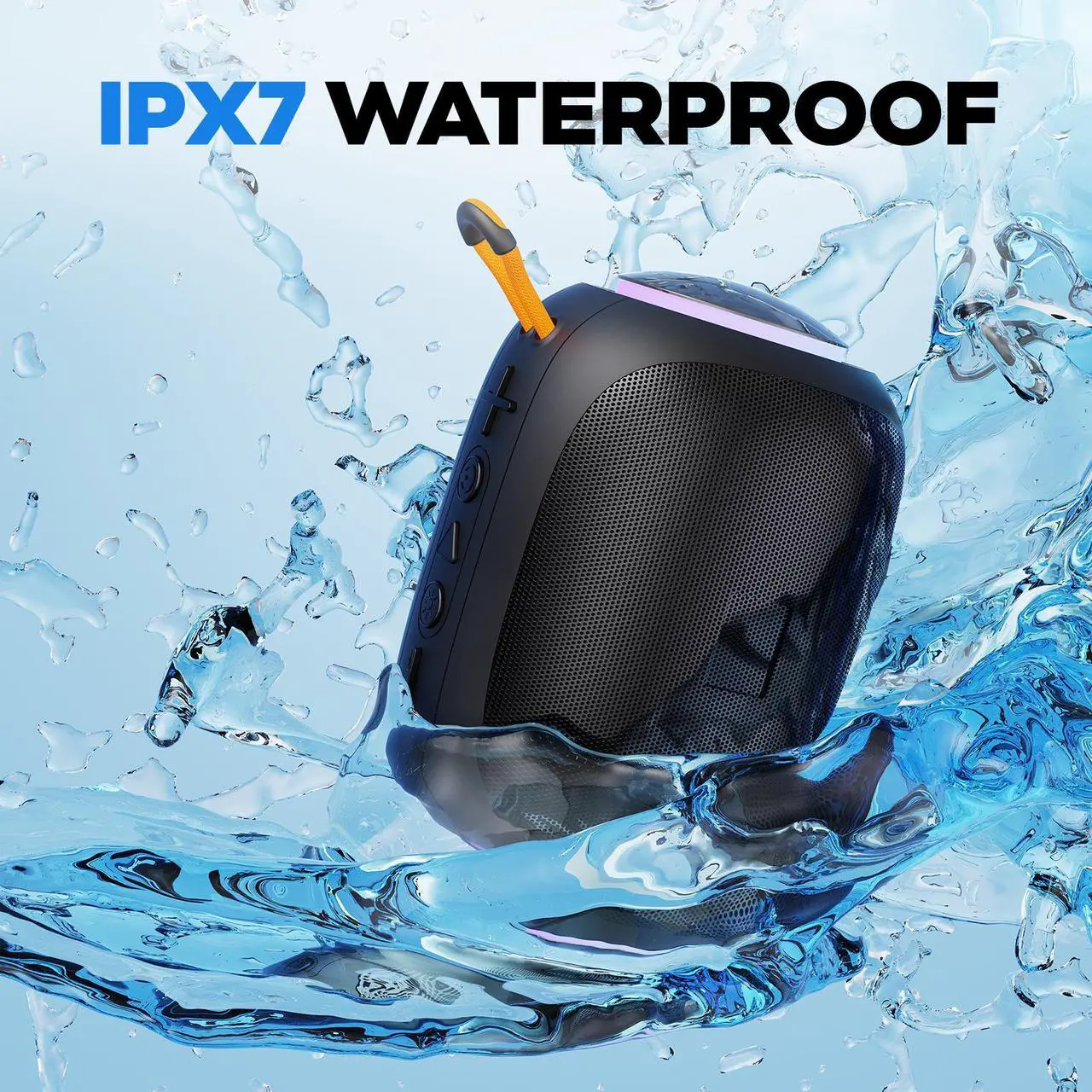 Alt view image 2 of 7 - JYX Portable Speaker, IPX7 Waterproof Mini Bluetooth Speaker with 8 Hours Playtime, Outdoor Speaker with LED Light, L5-Black