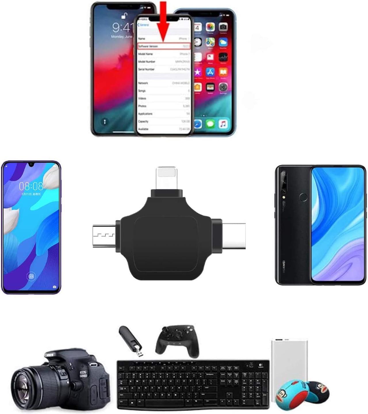 Alt view image 6 of 7 - OTG Adapter, Compatible with Android/iPhone/iPad, Lightning/USB Type-C/Micro-USB to USB Camera Adapter for SD TF Card Reader, Keyboard, Mouse, U Disk, USB Flash Drive (Black)
