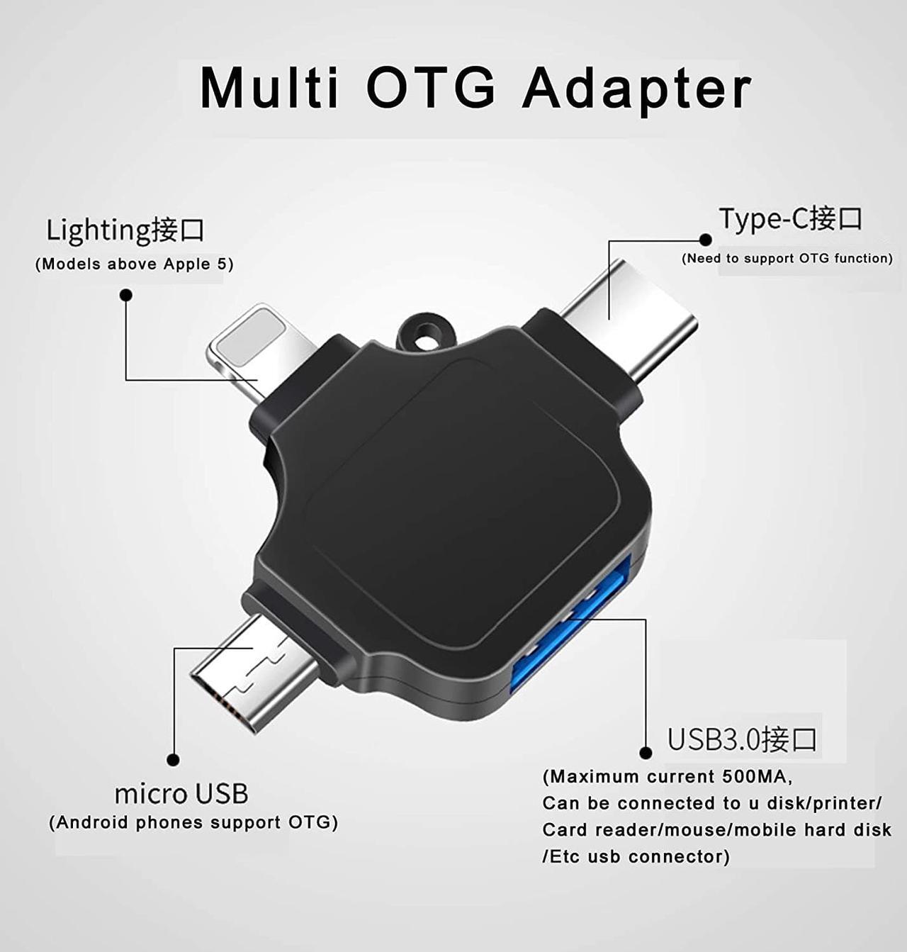 Alt view image 2 of 7 - OTG Adapter, Compatible with Android/iPhone/iPad, Lightning/USB Type-C/Micro-USB to USB Camera Adapter for SD TF Card Reader, Keyboard, Mouse, U Disk, USB Flash Drive (Black)
