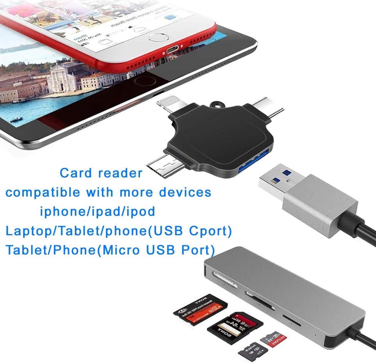 Alt view image 3 of 7 - OTG Adapter, Compatible with Android/iPhone/iPad, Lightning/USB Type-C/Micro-USB to USB Camera Adapter for SD TF Card Reader, Keyboard, Mouse, U Disk, USB Flash Drive (Black)