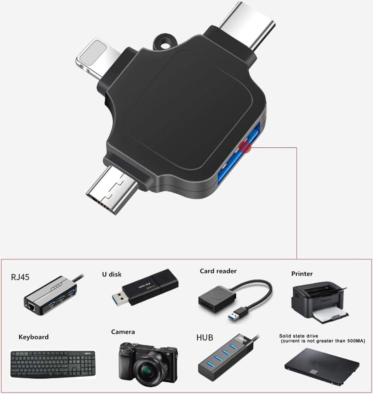 Alt view image 5 of 7 - OTG Adapter, Compatible with Android/iPhone/iPad, Lightning/USB Type-C/Micro-USB to USB Camera Adapter for SD TF Card Reader, Keyboard, Mouse, U Disk, USB Flash Drive (Black)