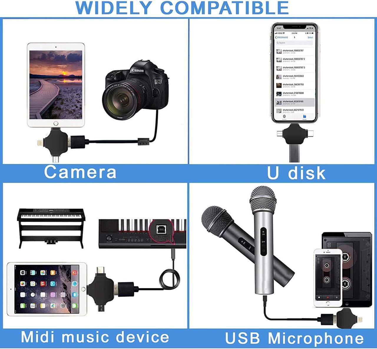 Alt view image 7 of 7 - OTG Adapter, Compatible with Android/iPhone/iPad, Lightning/USB Type-C/Micro-USB to USB Camera Adapter for SD TF Card Reader, Keyboard, Mouse, U Disk, USB Flash Drive (Black)