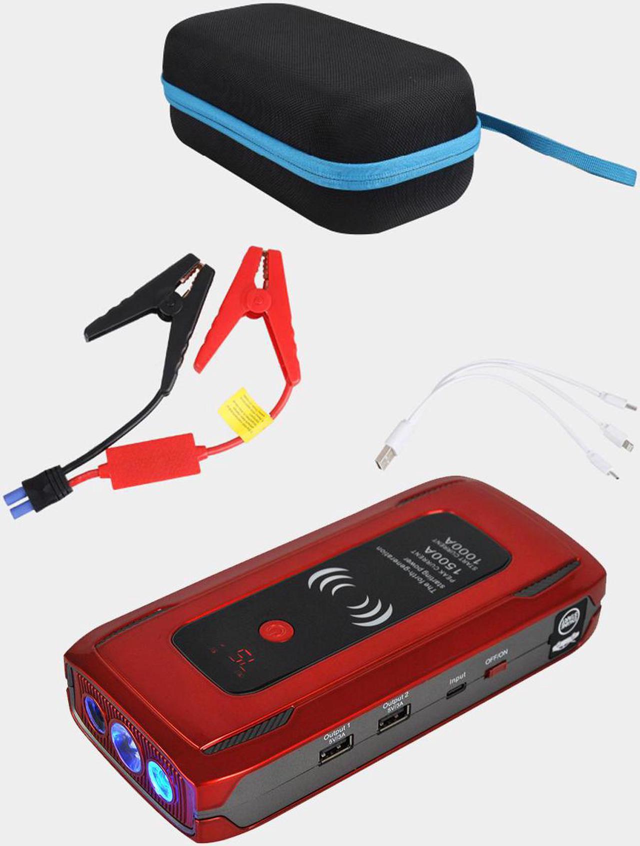 Car Jump Starter 1500A Peak 24000mAh 12V Super Safe Jump Starter(for up to 6.0L Gasoline/5.0L Diesel Engines), with 10W Wireless Charger Power Bank, with Smart Jumper Cable, USB Quick Charge 3.0