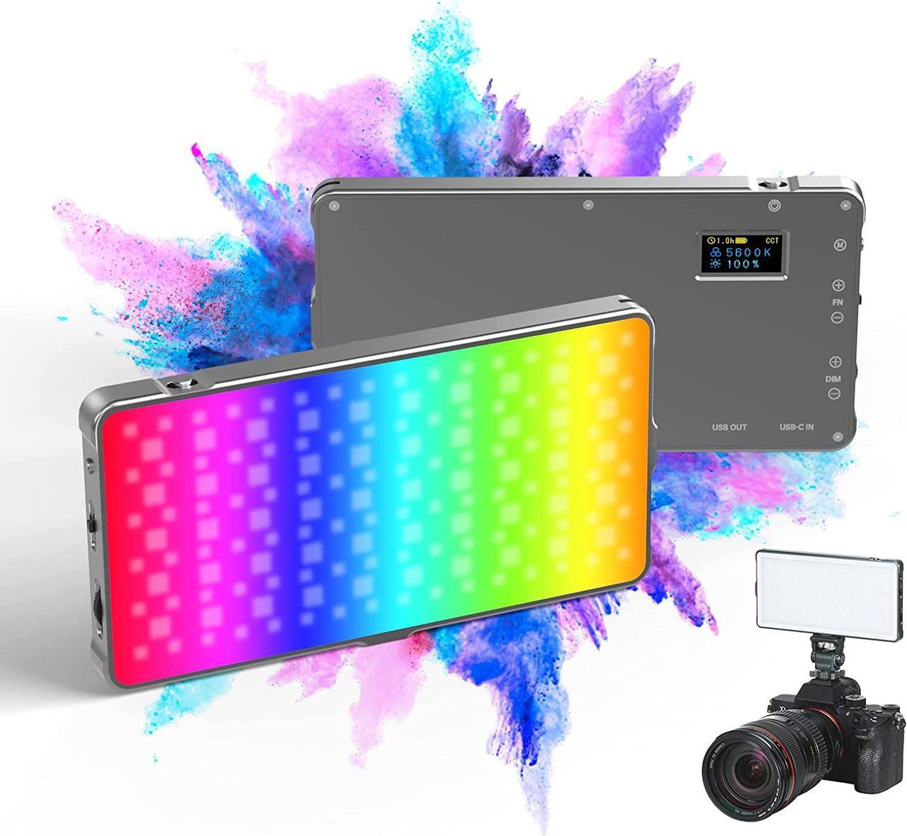 RGB Video Light X2049S, Built-in 10W Rechargeable Battery LED Camera Light 360Spend Full Color 21 Common Light Effects, CRI> And =96 2500-9900K LED Video Light Panel with Aluminum Alloy Body