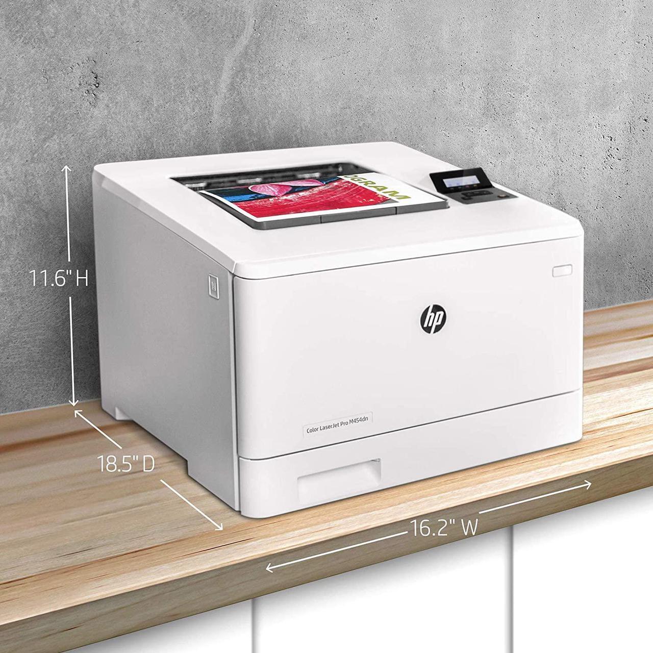 Alt view image 7 of 7 - HP Color Laserjet Pro M454dn Laser Printer, Automatic 2-Sided Printing, Auto-On/Auto-Off Technology, 2-line LCD Display, 28 ppm, 250-Sheet, 256 MB, Bundle with JAWFOAL Printer Cable