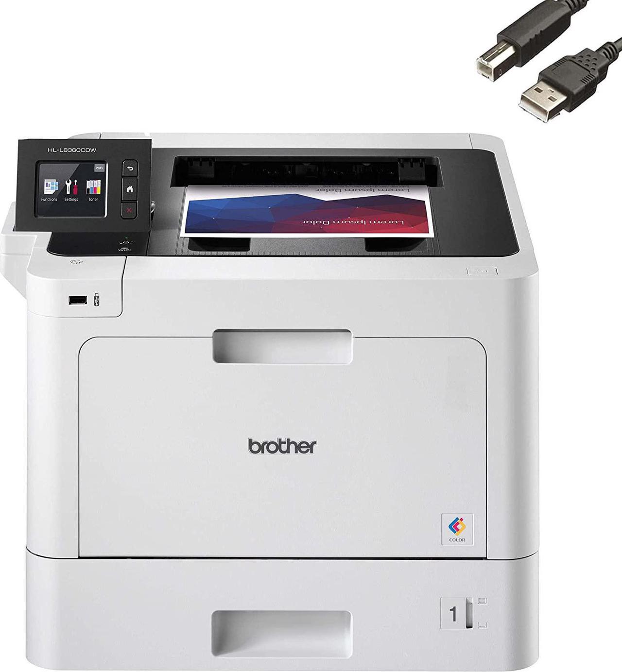 Main image of Brother Business Color Laser Printer, HL-L8360CDW, Wireless Networking, 31 ppm, 600 x 2400 dpi, 8.5 x 14, 2.7" Touchscreen LCD, Auto 2-Sided Printing, JAWFOAL Printer Cable