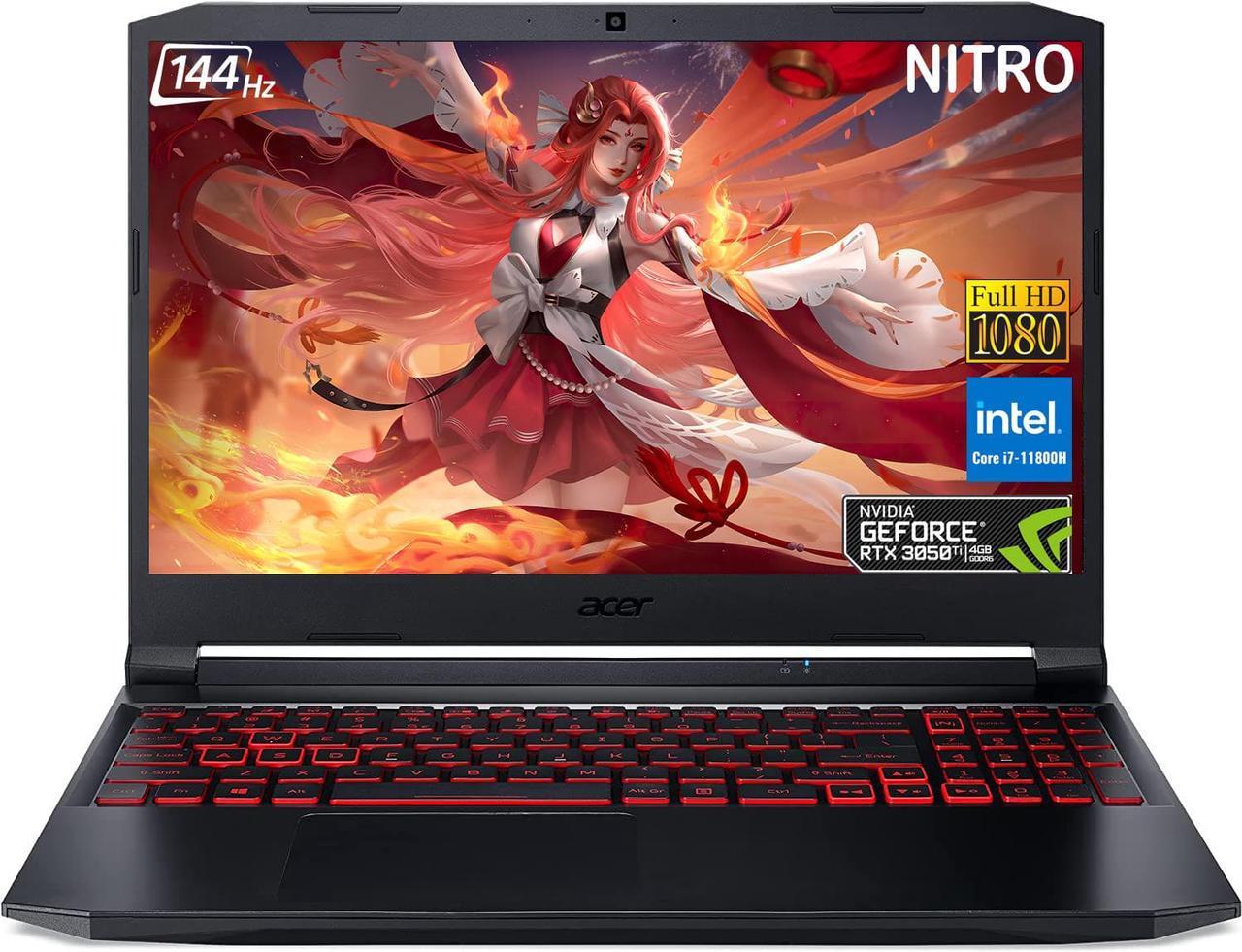 Acer Nitro 5 Gaming Laptop, 15.6" FHD IPS 144Hz Display, Intel Core i7-11800H, NVIDIA GeForce RTX 3050 Ti, 32GB DDR4, 1TB PCIe SSD, 1TB HDD, Wi-Fi 6, Backlit Keyboard, Windows 11 Home, Laptop Stand