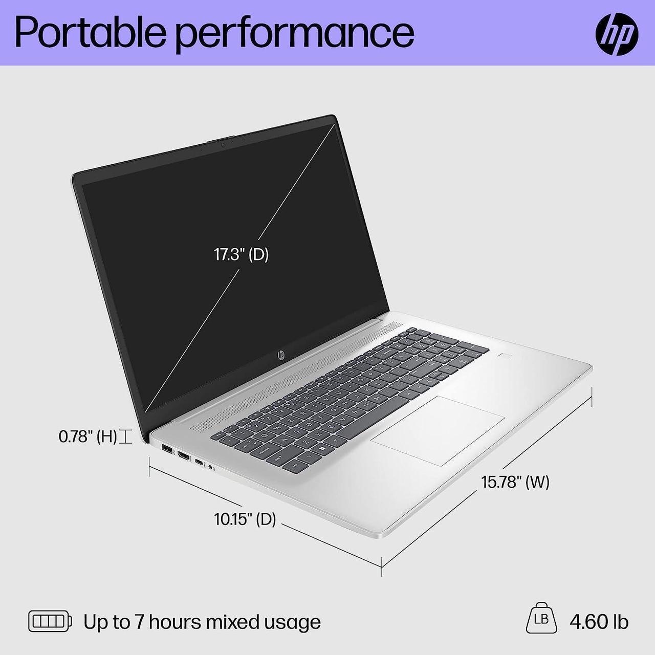 Alt view image 3 of 7 - HP 17 Laptop, 17.3" FHD IPS Display, Intel Core i5-1335U(Beat i7-1255U) Processor, 16GB RAM, 512GB SSD, Intel Iris Xe Graphics, Wi-Fi 6, Backlit Keyboard, Numeric Keypad, Bluetooth, Windows 11 Home