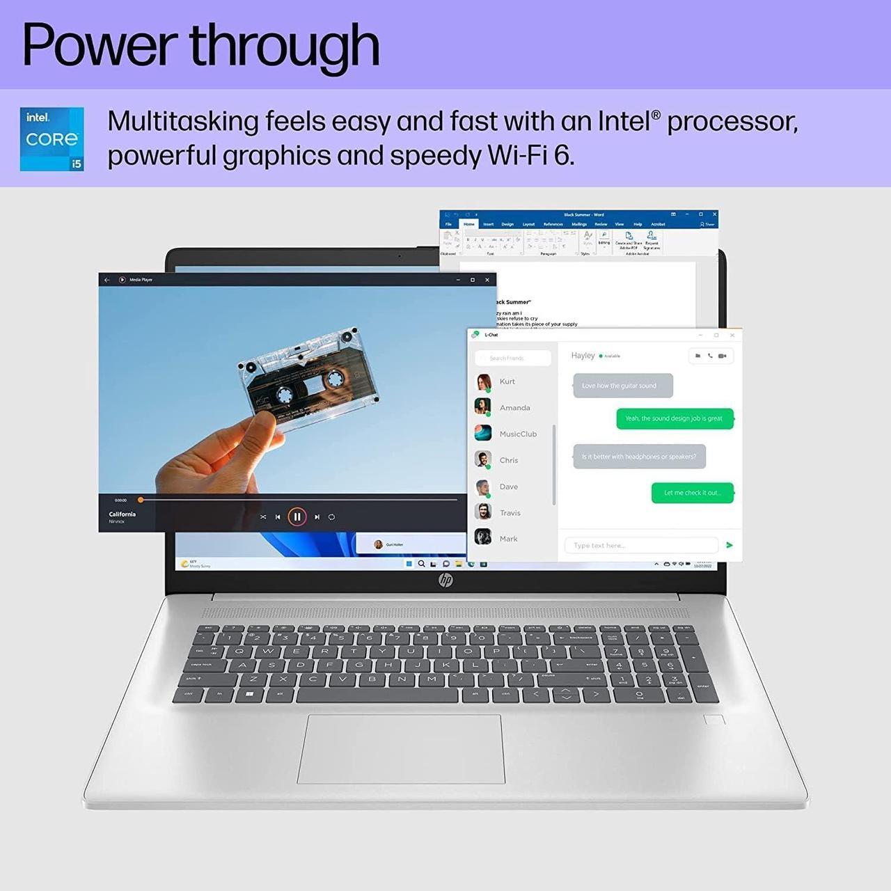 Alt view image 2 of 7 - HP 17 Laptop, 17.3" FHD IPS Display, Intel Core i5-1335U(Beat i7-1255U) Processor, 16GB RAM, 512GB SSD, Intel Iris Xe Graphics, Wi-Fi 6, Backlit Keyboard, Numeric Keypad, Bluetooth, Windows 11 Home