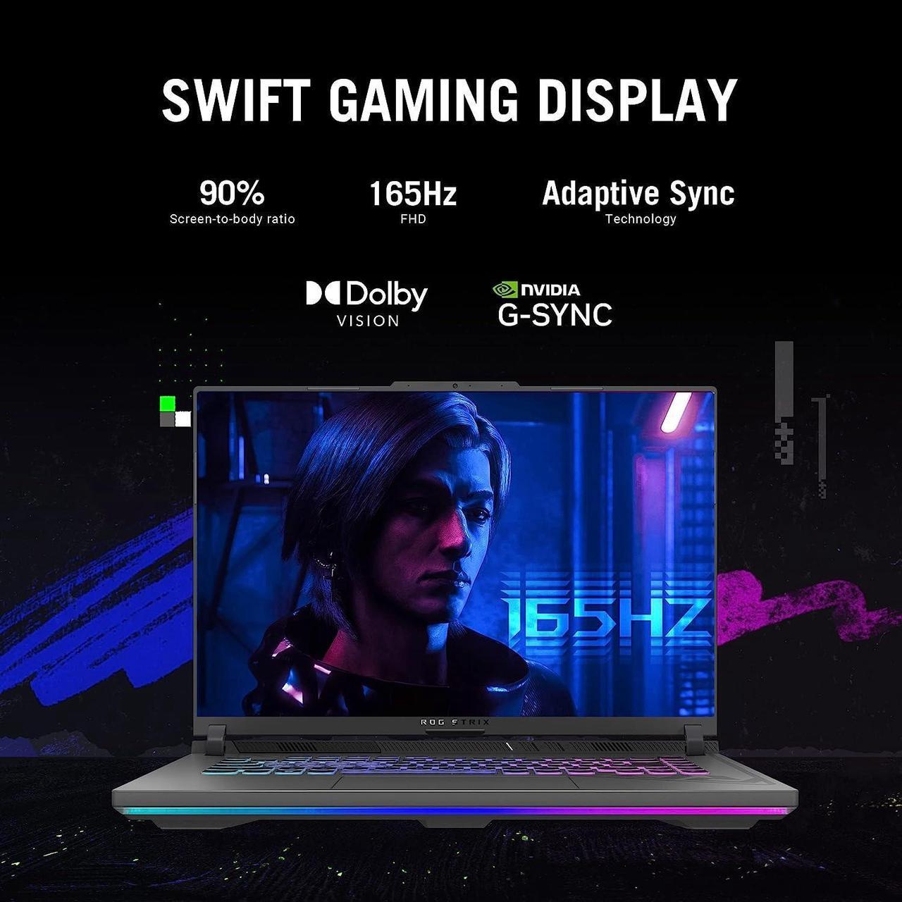 Alt view image 5 of 7 - ASUS ROG Strix G16 Gaming Laptop, 16" 165Hz Display, Intel Core i7-13650HX Processor (14 core), NVIDIA GeForce RTX 4060, 16GB DDR5 RAM, 1TB SSD, Wi-Fi 6E, Backlit Keyboard, Windows 11 Home