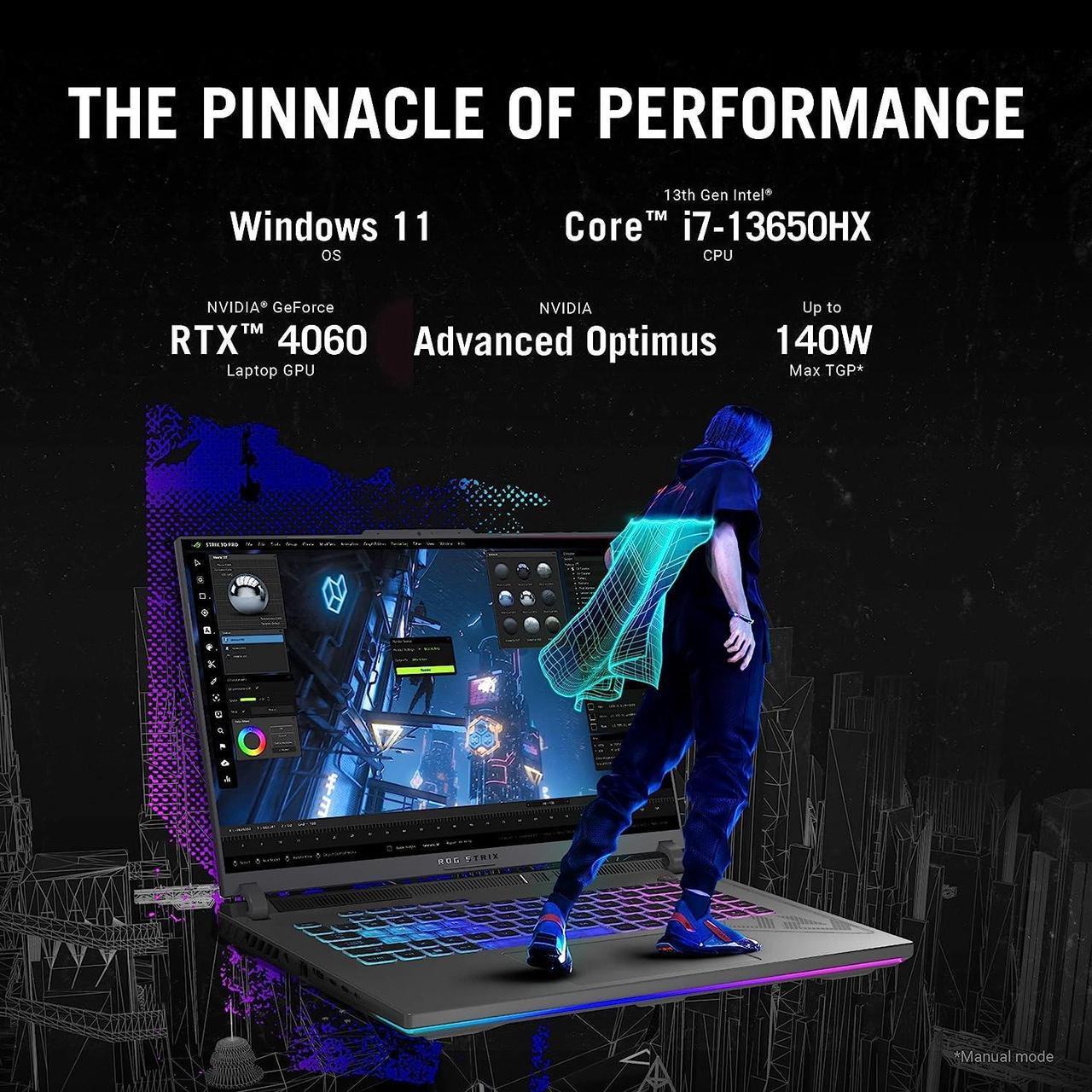 Alt view image 7 of 7 - ASUS ROG Strix G16 Gaming Laptop, 16" 165Hz Display, Intel Core i7-13650HX Processor (14 core), NVIDIA GeForce RTX 4060, 16GB DDR5 RAM, 1TB SSD, Wi-Fi 6E, Backlit Keyboard, Windows 11 Home