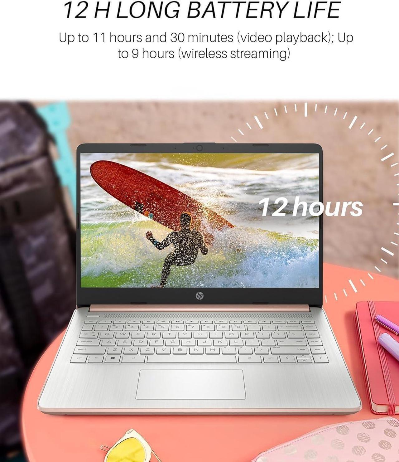 Alt view image 3 of 7 - HP 14" Ultral Light Laptop, 8GB RAM, 384GB Storage(128GB eMMC+ 256GB microSD), Intel Quad-Core N4120, Anti-Glare HD Display, Webcam, Windows 11 Home in S Mode