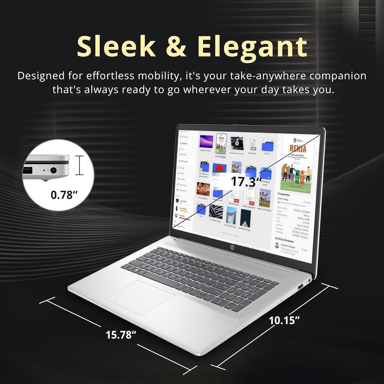 Alt view image 3 of 7 - HP 17.3" FHD Flagship Laptop for Business and Students, AMD Ryzen 5 7430U (6-core), 300 nits IPS Display, 32GB DDR4, 1TB SSD, Wi-Fi 6, Windows 11 Pro