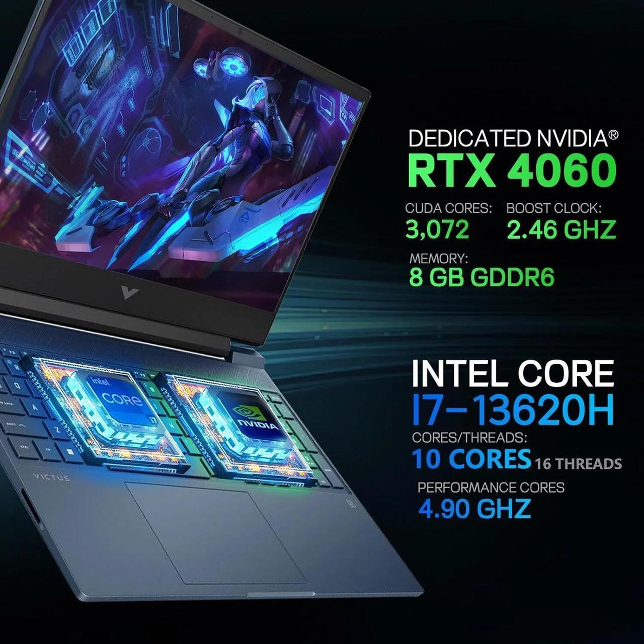 Alt view image 3 of 7 - HP Victus 15 Gaming Laptop, 15.6" FHD 144Hz Display Portatil Gamer, Core i7-13620H, NVIDIA GeForce RTX 4060, 16GB RAM 1TB SSD,  Backlit Keyboard, Wi-Fi 6, Windows 11 Pro