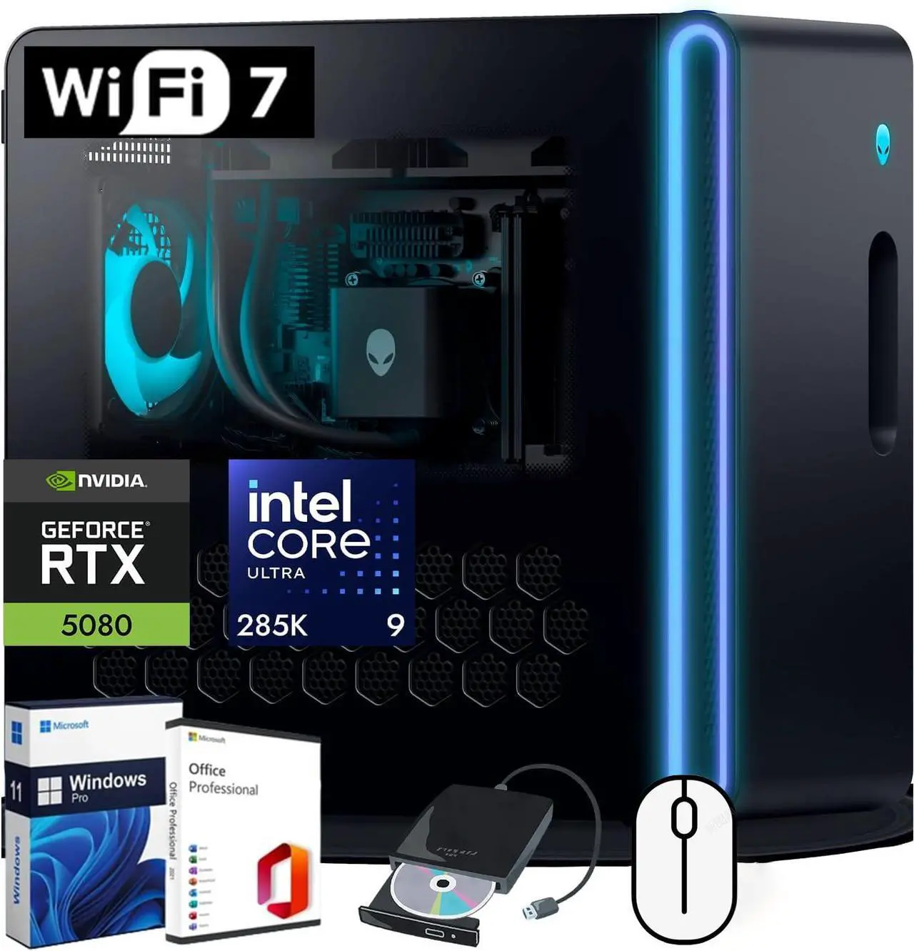Main image of Dell Alienware Aurora Gaming Pc - Intel Ultra 9 Series 285K  GeForce RTX 5080 16GB GDDR7  64GB DDR5 RAM, 4TB SSD, 2TB HDD  Wi-Fi7  w/MS Office Lifetime, External DVD Drice  Win 11 Pro