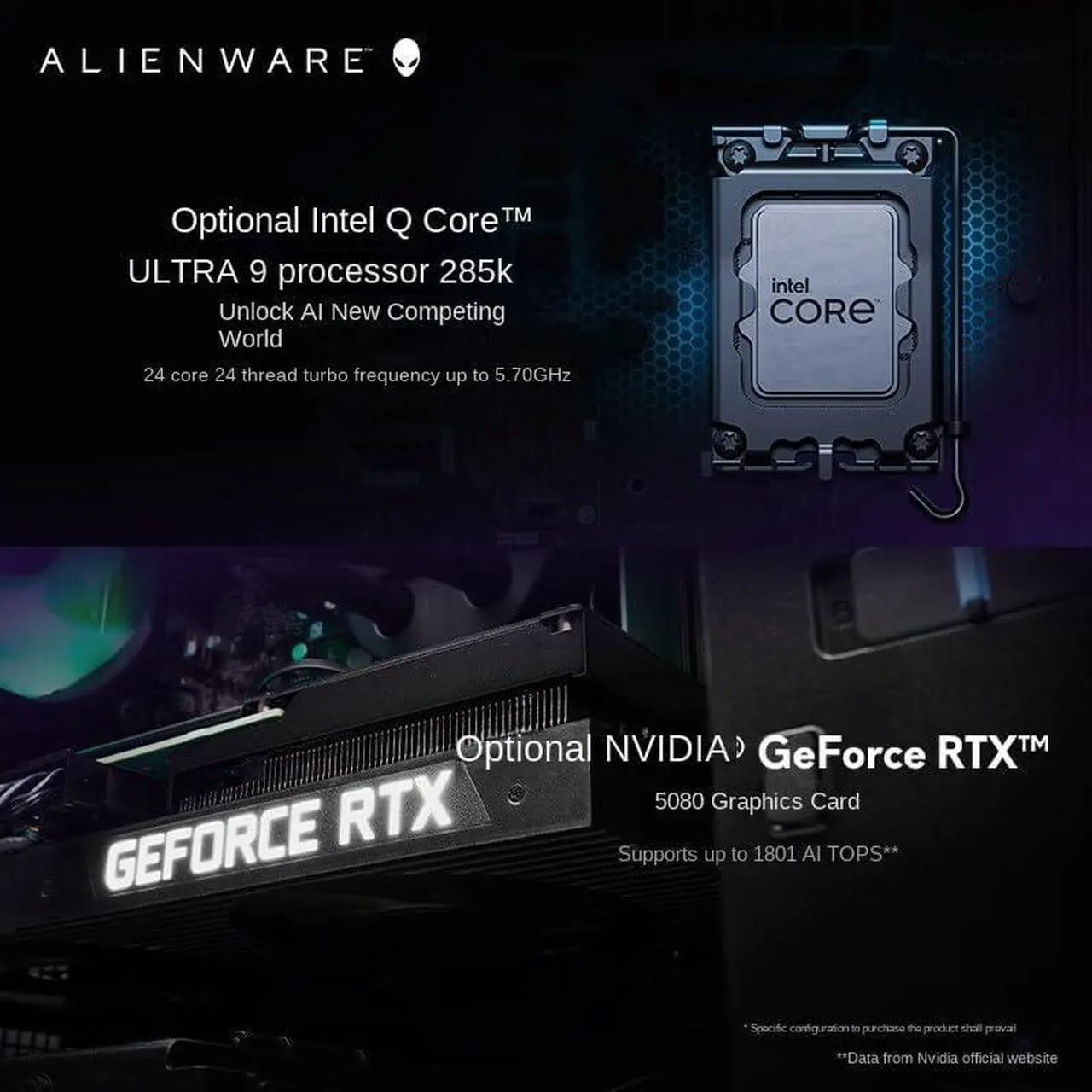 Alt view image 5 of 7 - Dell Alienware Aurora Gaming Pc - Intel Ultra 9 Series 285K  GeForce RTX 5080 16GB GDDR7  64GB DDR5 RAM, 4TB SSD, 2TB HDD  Wi-Fi7  w/MS Office Lifetime, External DVD Drice  Win 11 Pro