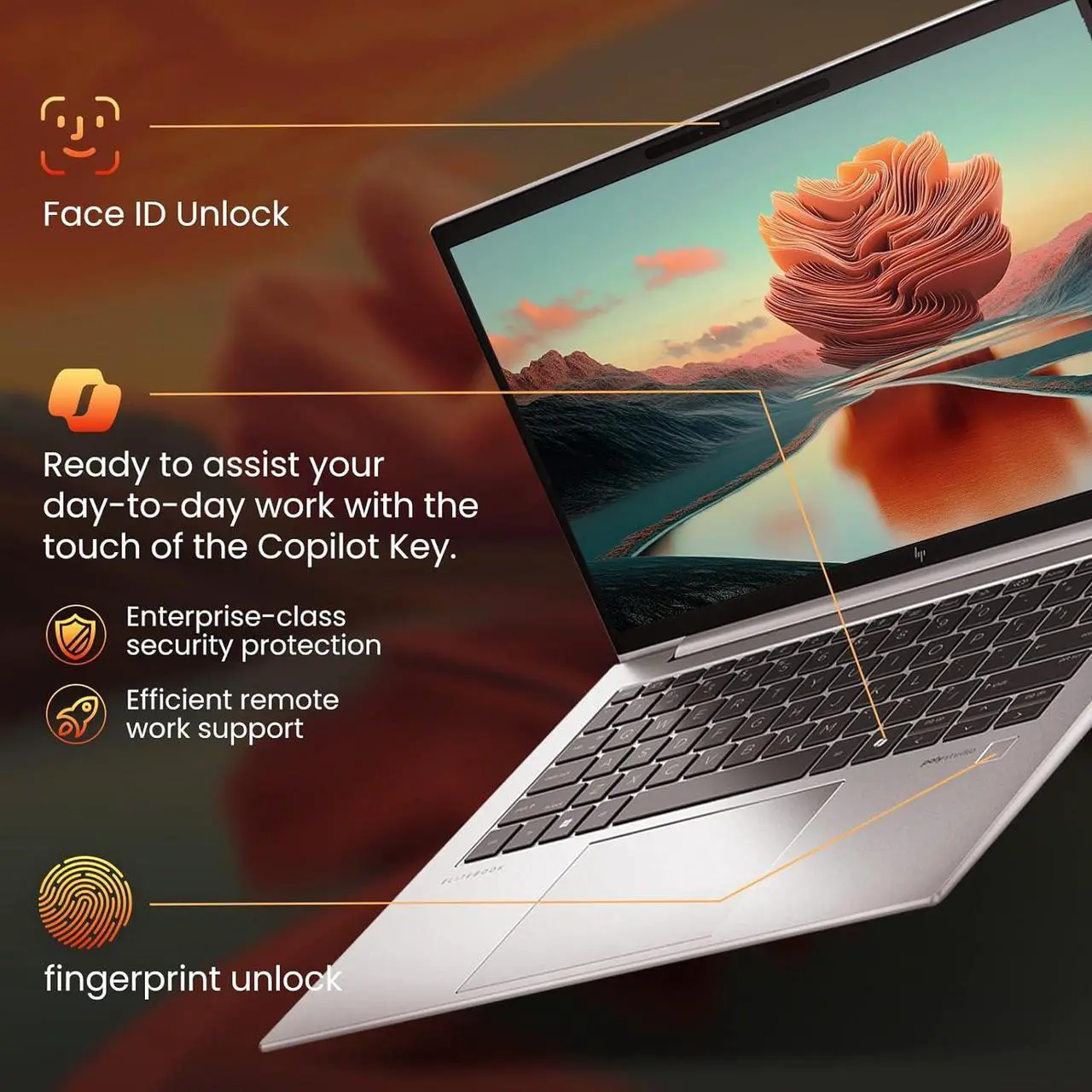 Alt view image 2 of 7 - HP EliteBook 845 G11 14" Touch Business Laptop, AMD Ryzen 5 PRO 8640HS, 16GB DDR5, 512GB, Backlit, Fingerprint recognition, Windows 11 Pro